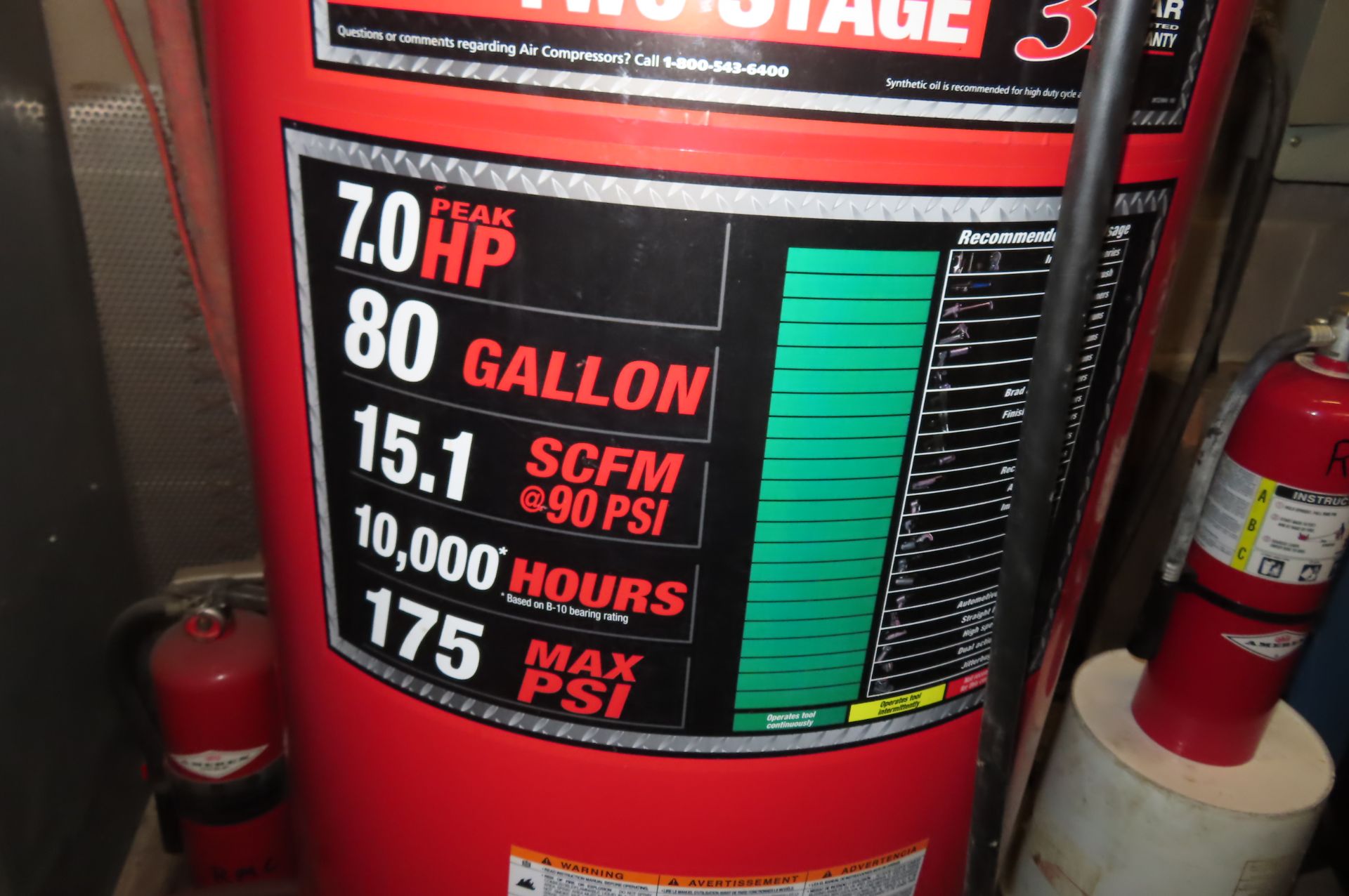 HUSKY PRO TWO-STAGE UPRIGHT AIR COMPRESSOR, 7.0 HP, 80-GAL. TANK, 15.1 SCFM, 175 MAX PSI (VERY CLEAN - Image 3 of 4