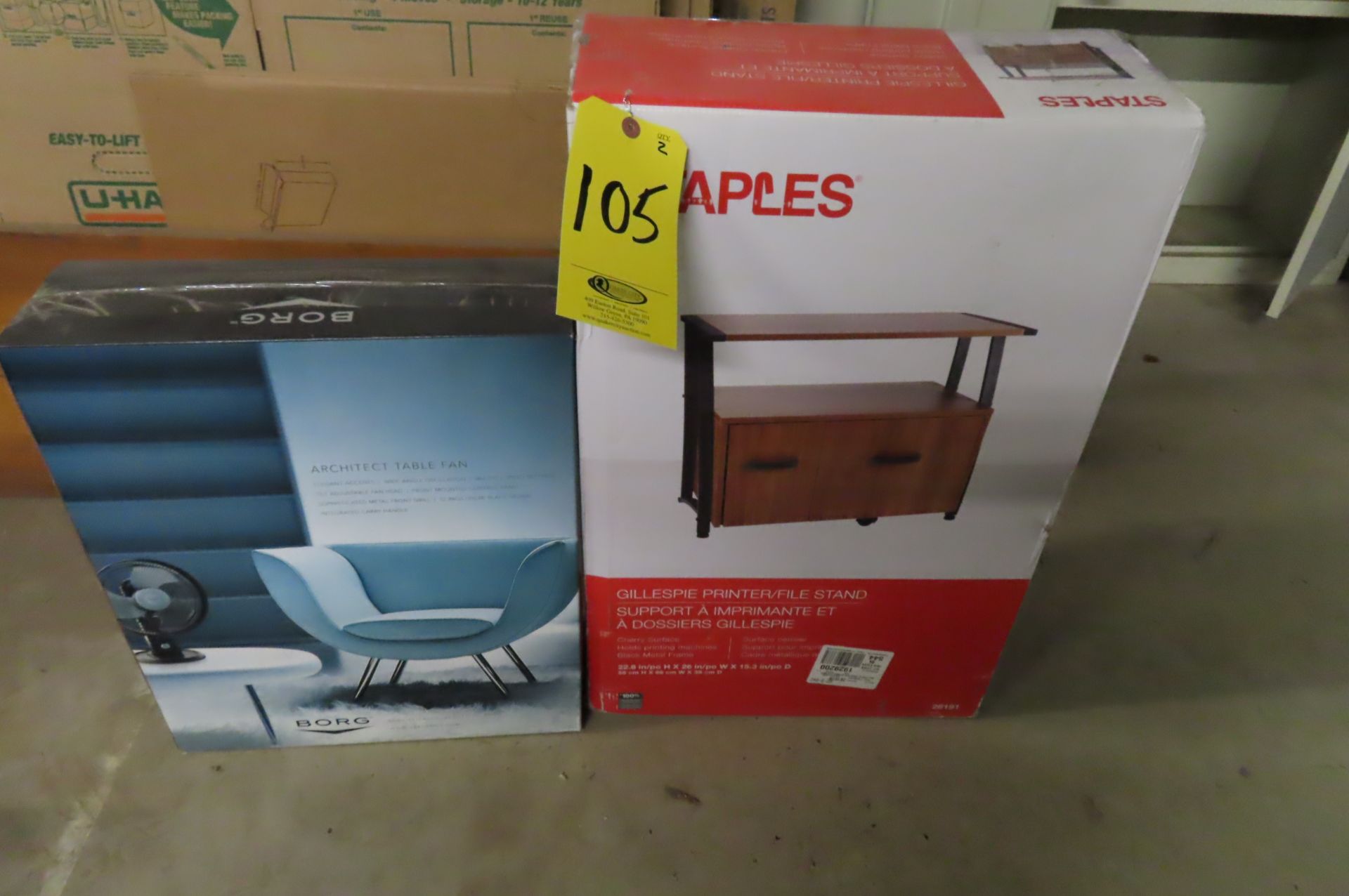 BORG TABLE FAN AND STAPLES PRINTER STAND (BOTH NEW)