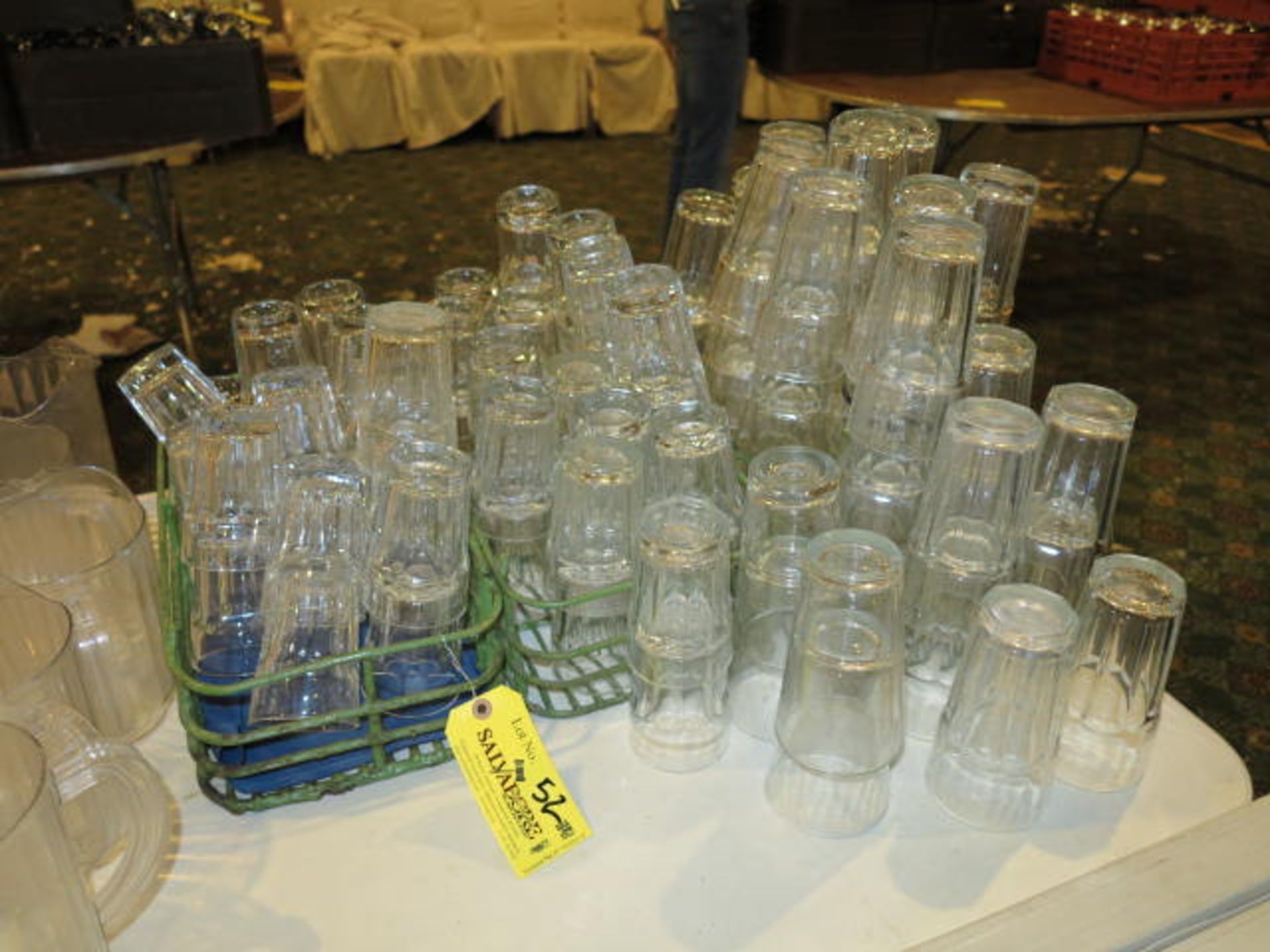 Lot Approximately (70) Water Glasses and Racks