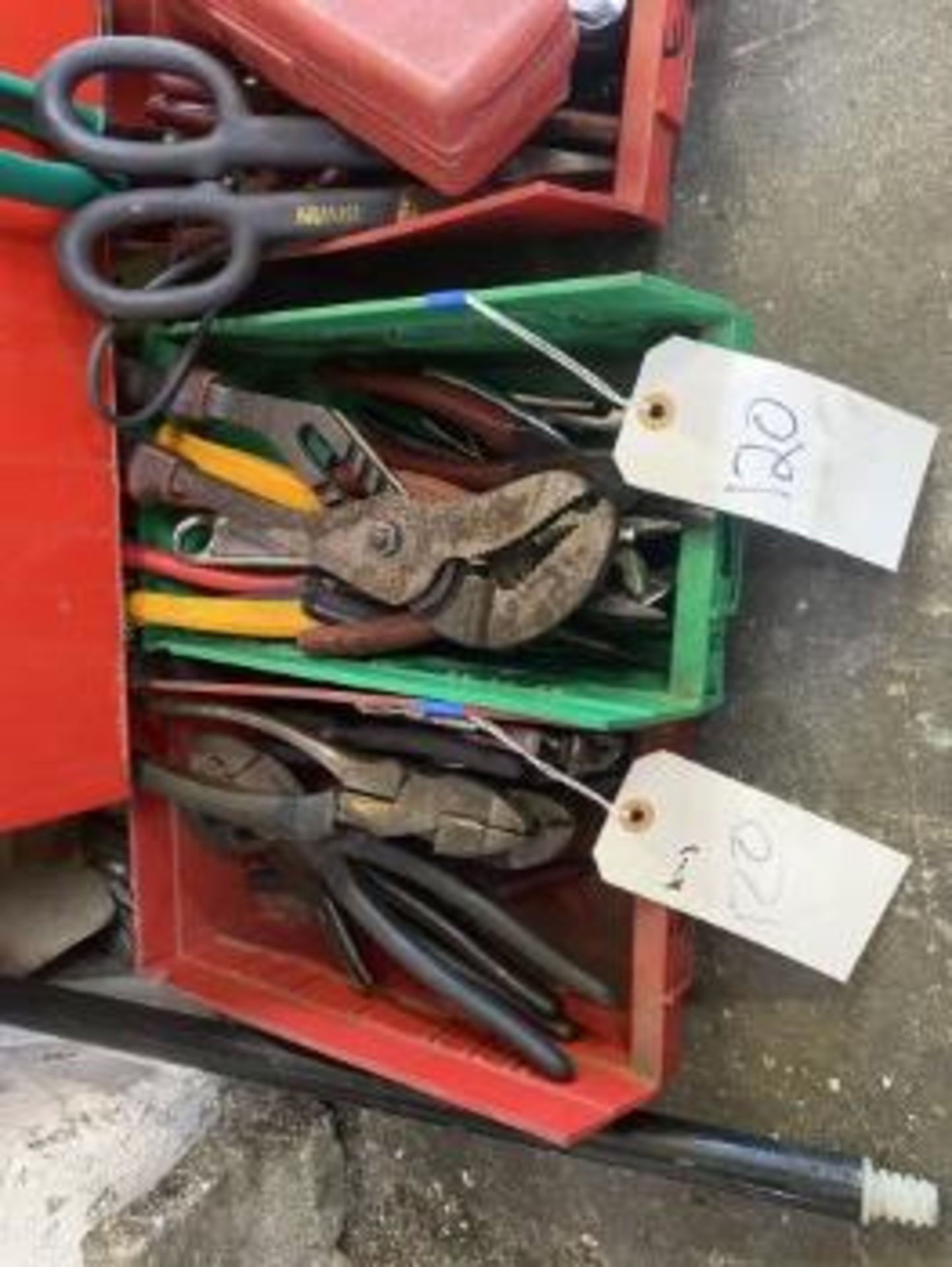 ASSORTED HAND TOOLS - PLIERS, CHANNEL LOCKS, ETC (2 BINS)