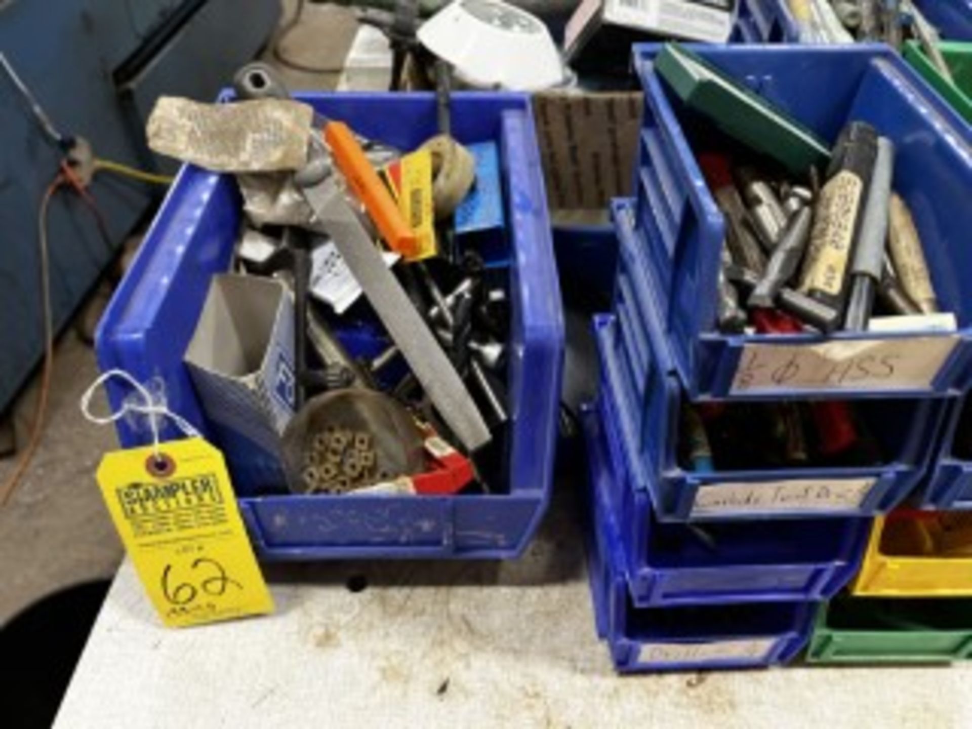 BINS ASSORTED TOOLS, GAGES, DRILL BITS, INSERTS, ETC