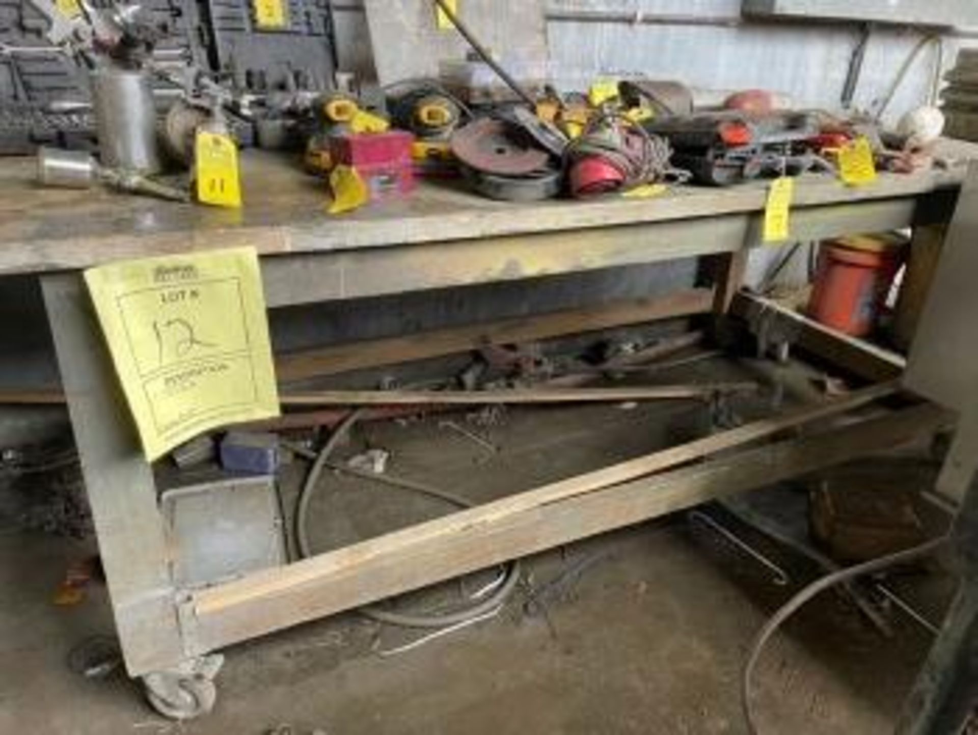 WOOD WORK BENCH - 8'x4' (NO CONTENTS) (LOCATED IN HIALEAH, FL)