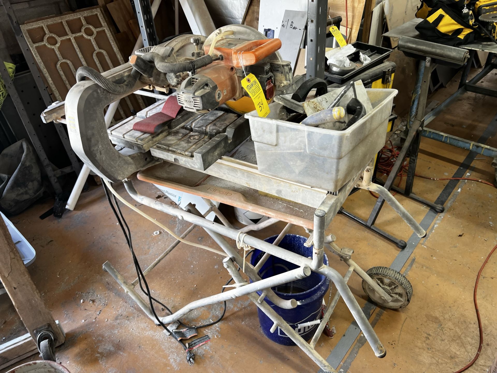RIGID R4091 TILE SAW ON CART WITH TILE TOOLS - 10'' (LOCATED IN WEST PALM BEACH, FL) - Image 3 of 4
