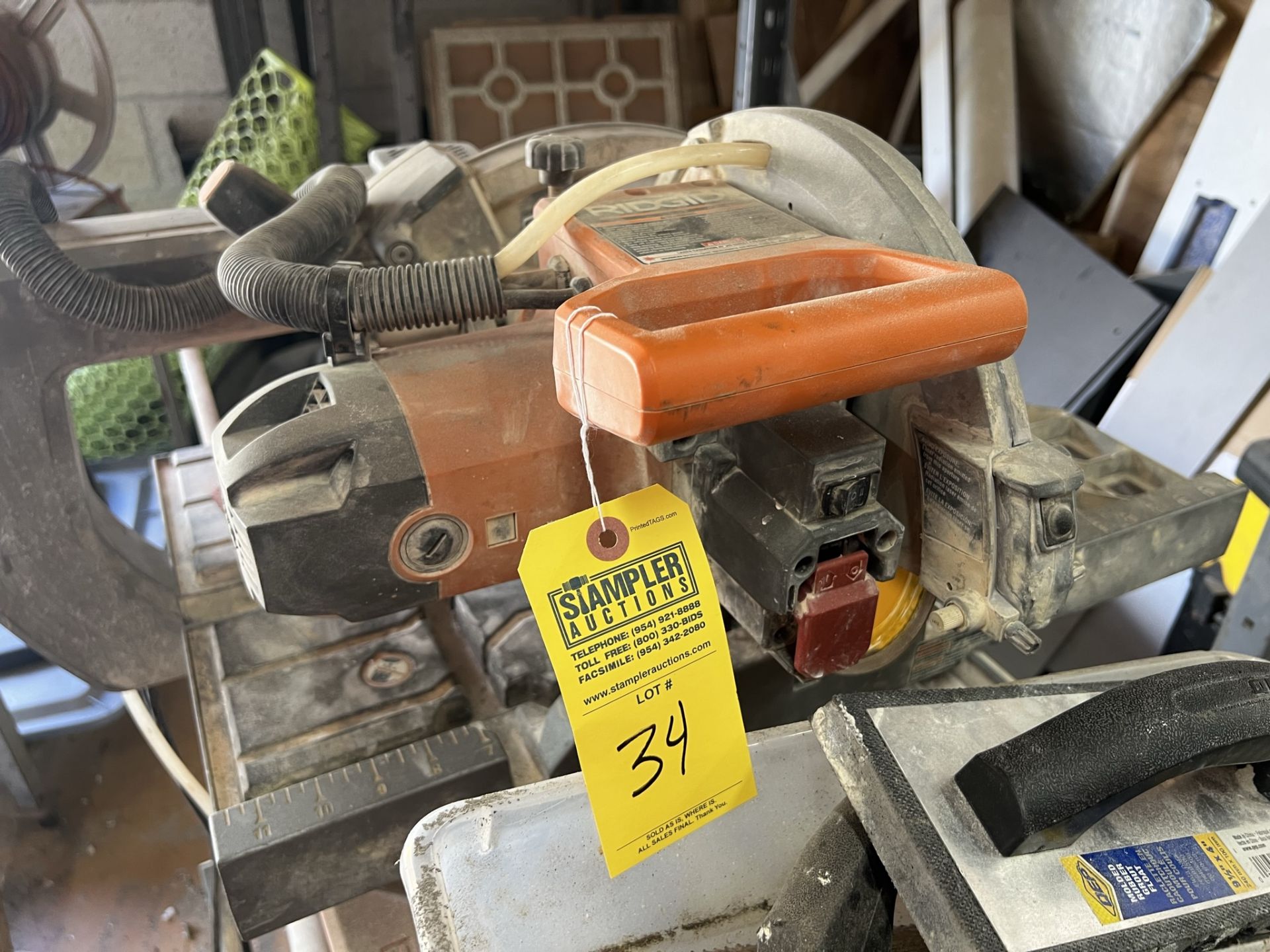 RIGID R4091 TILE SAW ON CART WITH TILE TOOLS - 10'' (LOCATED IN WEST PALM BEACH, FL)