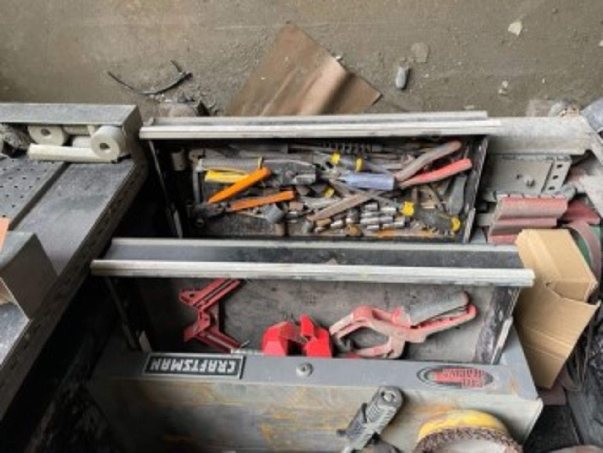 CRAFTSMAN STEEL CABINET WITH 2 CRAFTSMAN TOOL BOXES (MISSING DRAWERS) WITH CONTENTS (TOOLS, ETC) (LO - Image 2 of 4