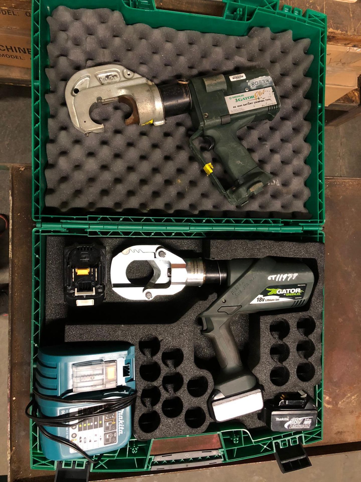 Lot of 2 (2 units) Greenlee Gator 18V Battery Powered Hand Crimping Tools in cases with charges - Image 2 of 3
