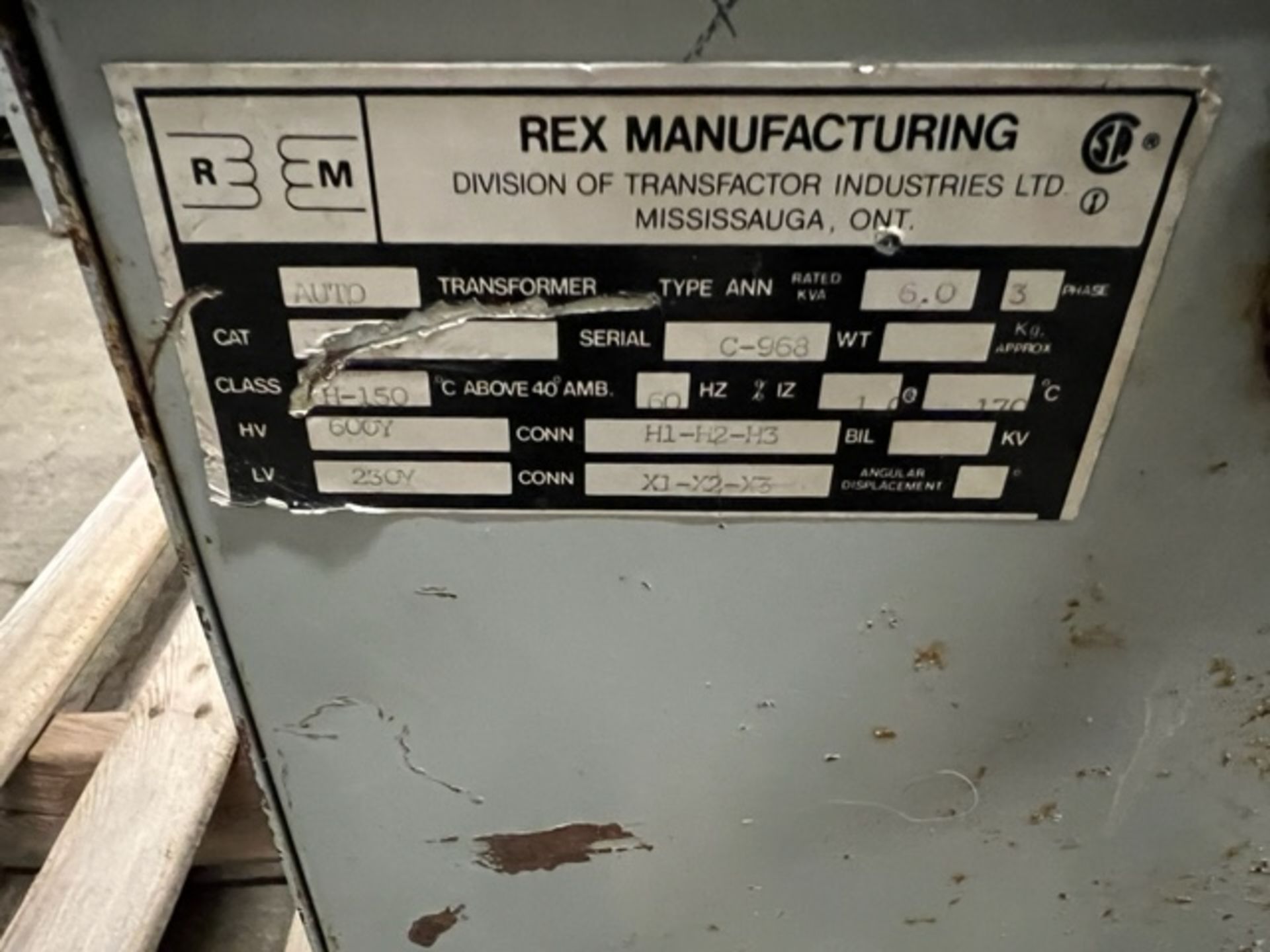 Rex Electrical Transformer 10KVA 230Y/600Y 3 phase - Image 2 of 2