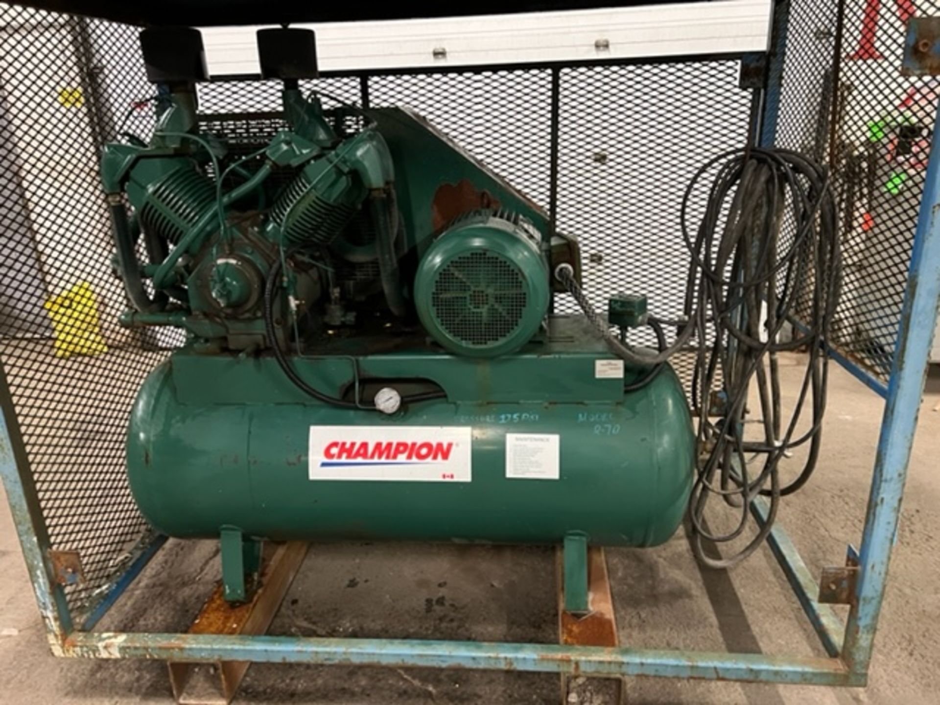 Champion 25HP Air Compressor with horizontal compressed air tank with Safety Cage