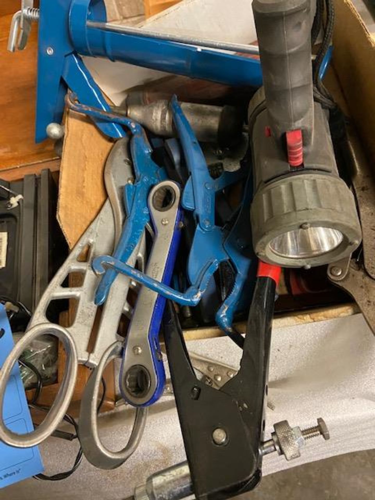 Lot of Misc Tools including Rivit Gun, Clamps, Flashlight, Cutters and more