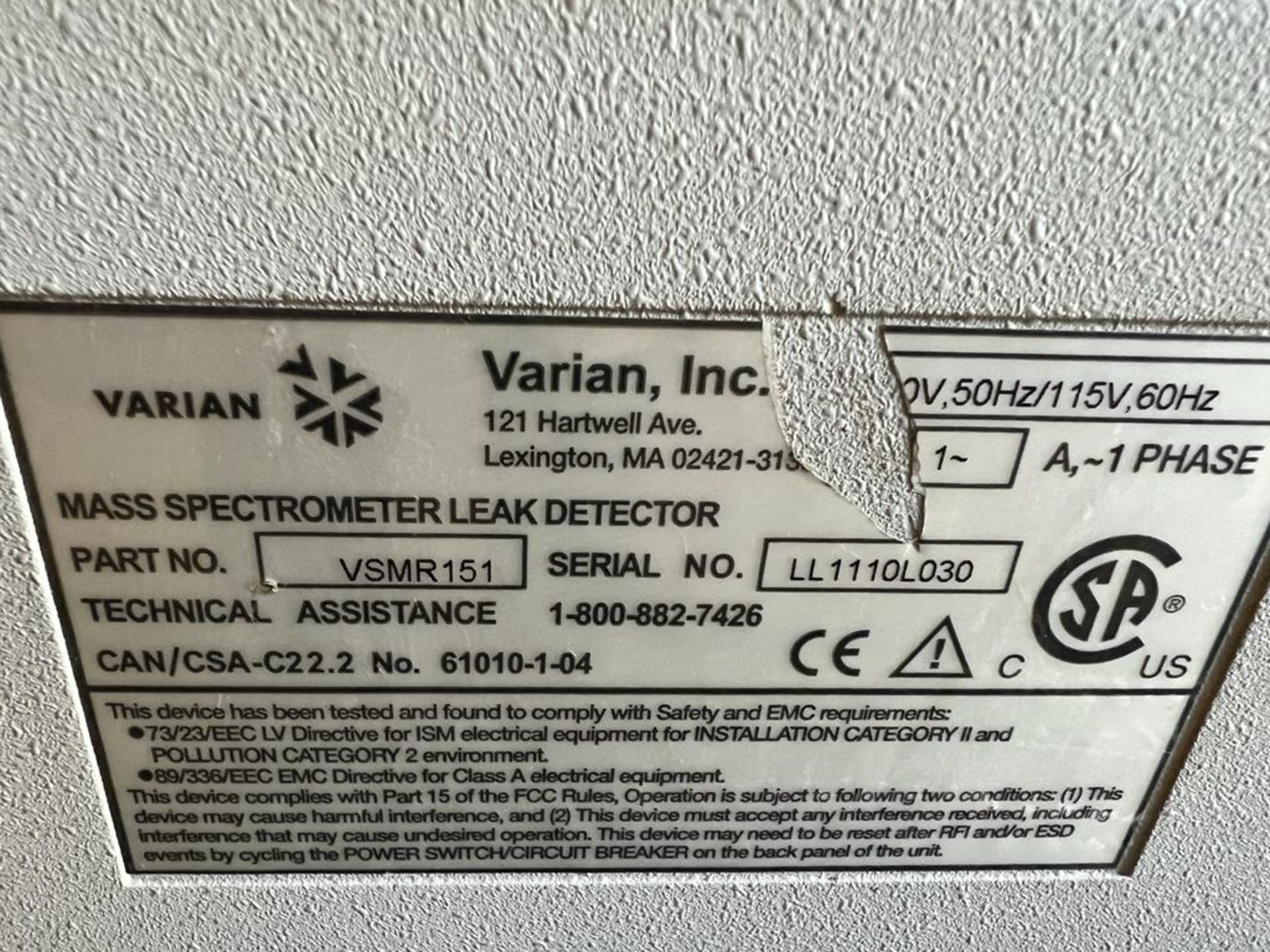 Varian Inc Mass Spectrometer Leak Detector Part No. VSMR151 Nice Condition Leak Detector - Image 6 of 6