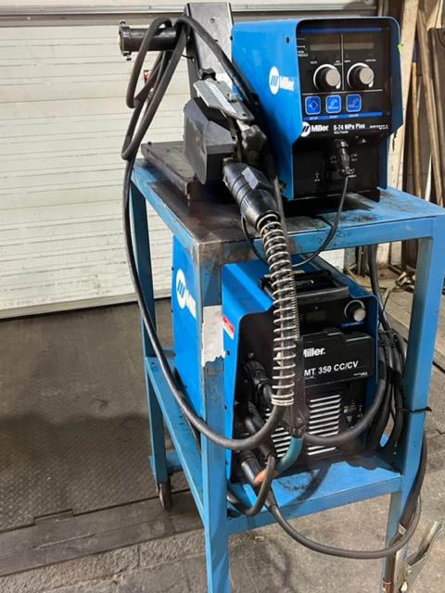 Miller XMT 350 CC/CV Multiprocess Welder with S-74MPA Plus Wire Feeder 4-wheel - COMPLETE on CART