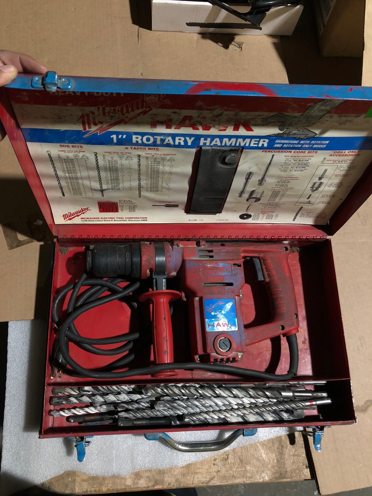 Milwaukee Hawk Rotary Hammer Drill in case with LOT OF accessory drill bits - Image 2 of 3