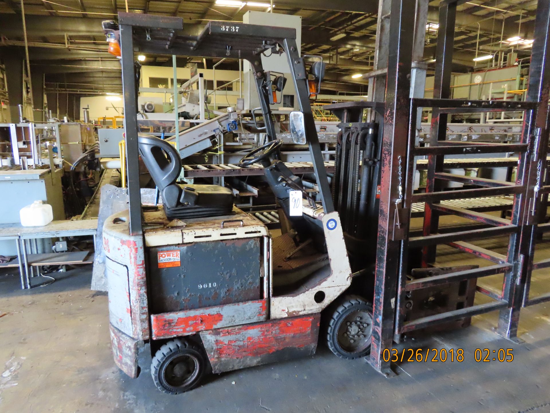 Nissan Electric 3,500lb. Forklift w/ Side Shift 2-Stage Mast w/ Clamp Attachment, mod. CSPOIL15S,