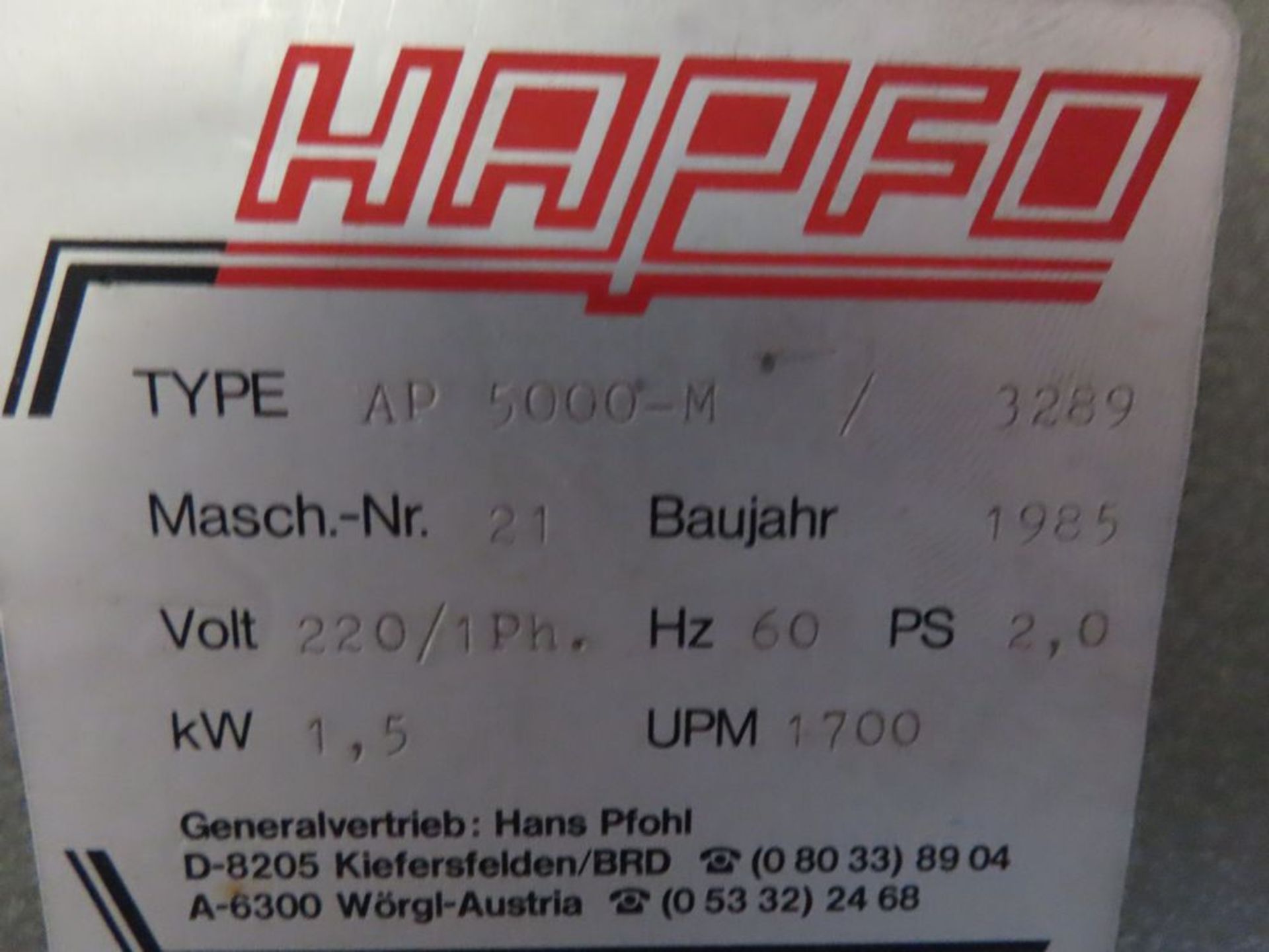 Hapfo Type AP5000-M, Wood Lathe - Image 2 of 2