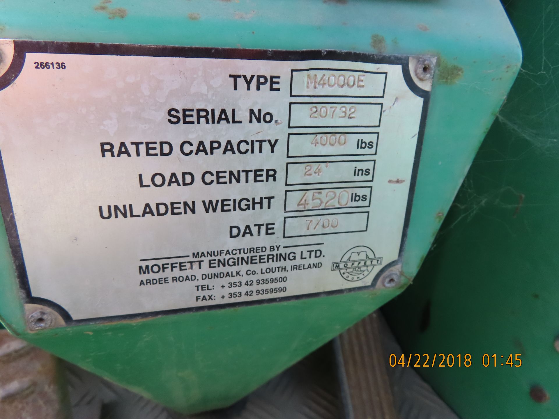 (2000) Moffett Type 144000E, 4,000lb Cap. Piggy Back Forklift, Diesel; Hours: 1,182; S/N 20732 - Image 5 of 5
