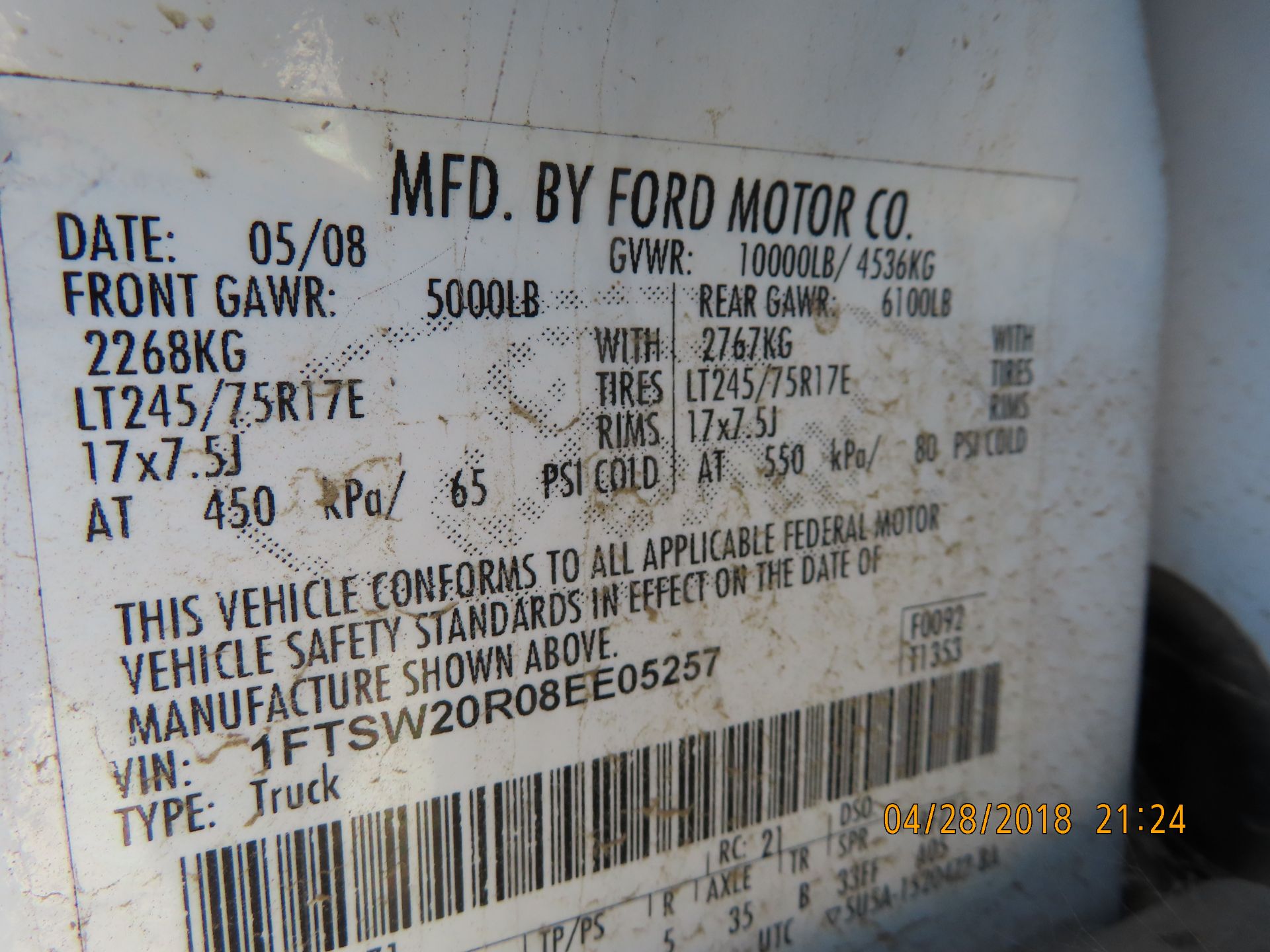 (2008) Ford mod. F-250XL Super Duty, 4-Door Pickup Truck, 6.4L, V8 Power Stroke Diesel; Miles: 275, - Image 5 of 5