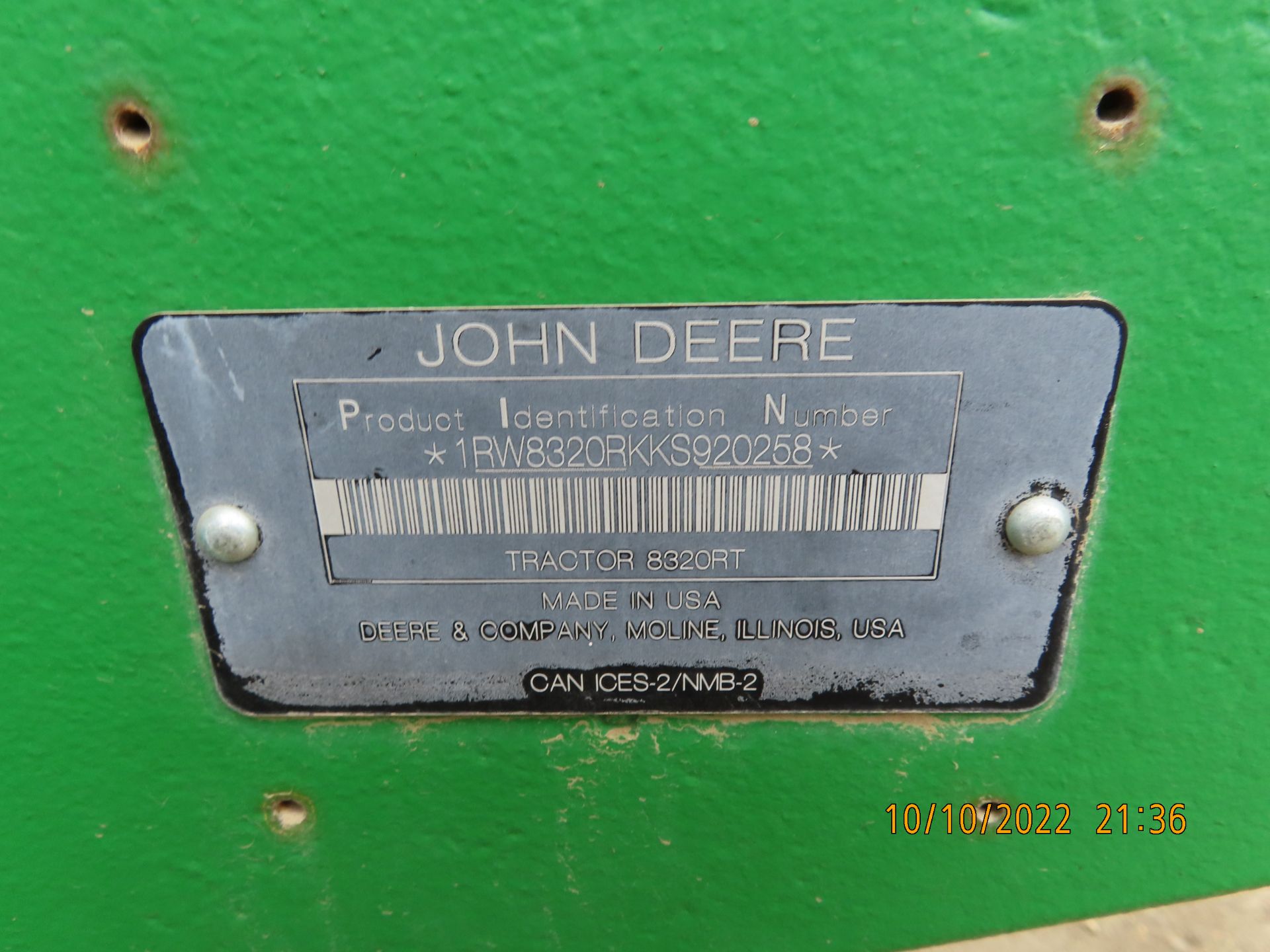 SUBJEC TO CONFIRMATION: (2018) John Deere mod. 832ORT, Tractor Rubber Crawler, Diesel; PIN: - Image 10 of 10