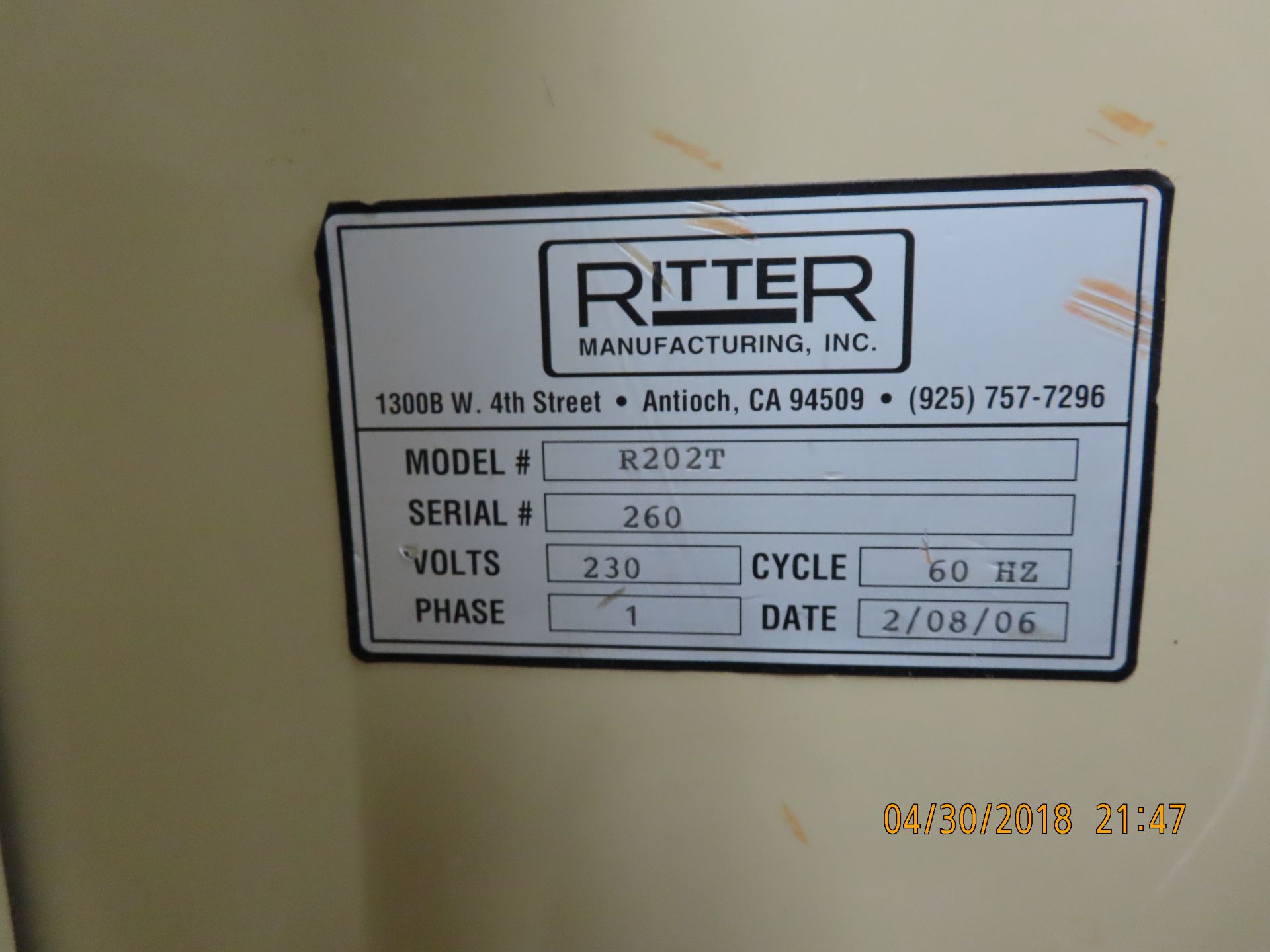 Ritter mod. R202T, Single Spindle Pocket Drill S/N 260 - Image 4 of 4