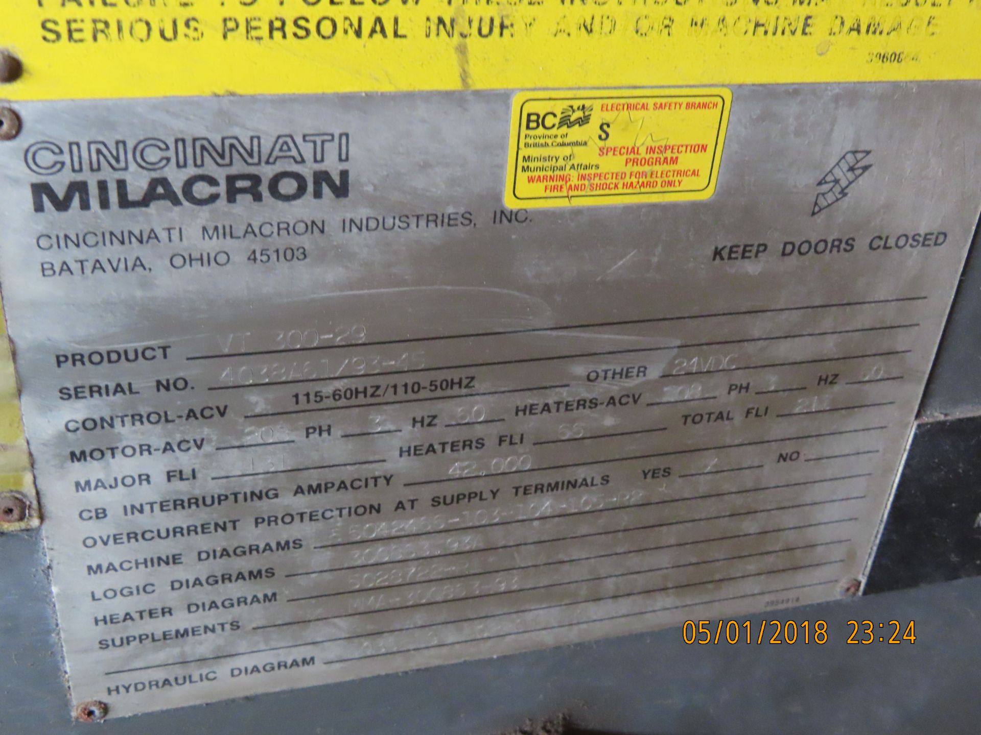 Cincinnati Milacron mod. VT300, 300 Ton Injection Molder; S/n 4038A61/93-45 - Image 5 of 5