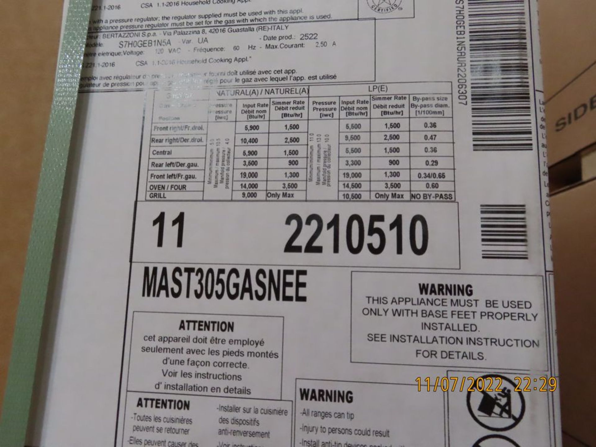 Bertazzoni mod. MAST305GASNEE, BZ-30'' Master Series Range Gas Oven, Black - Image 3 of 4