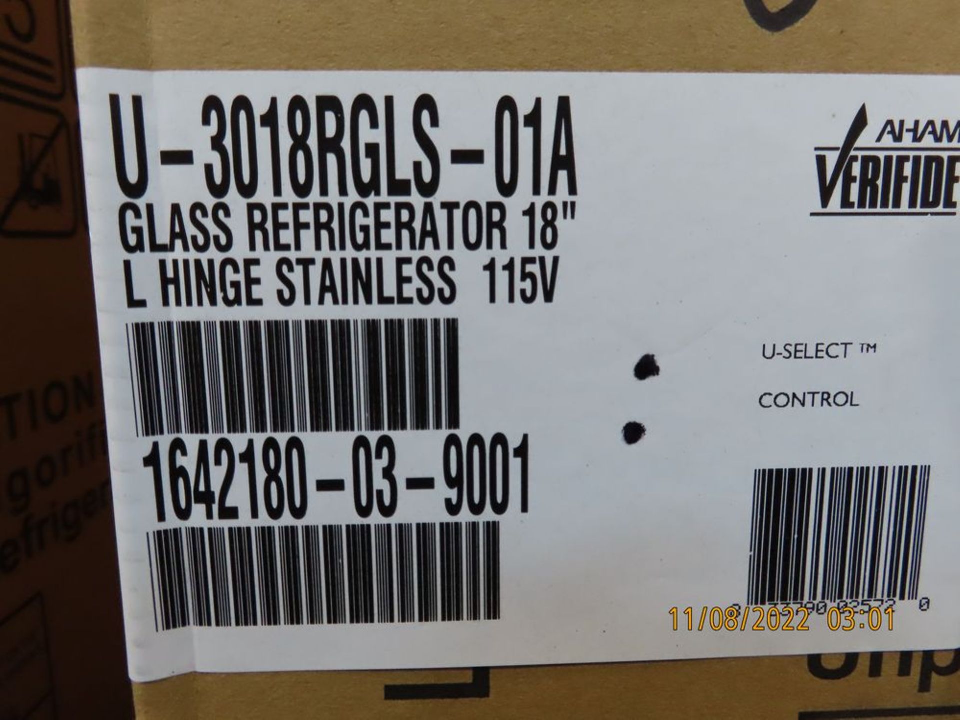 U-Line mod. U-3018RGLS-01A, 18'' Refrigerator Left-Handed Hinge, Glass Door - Image 3 of 3