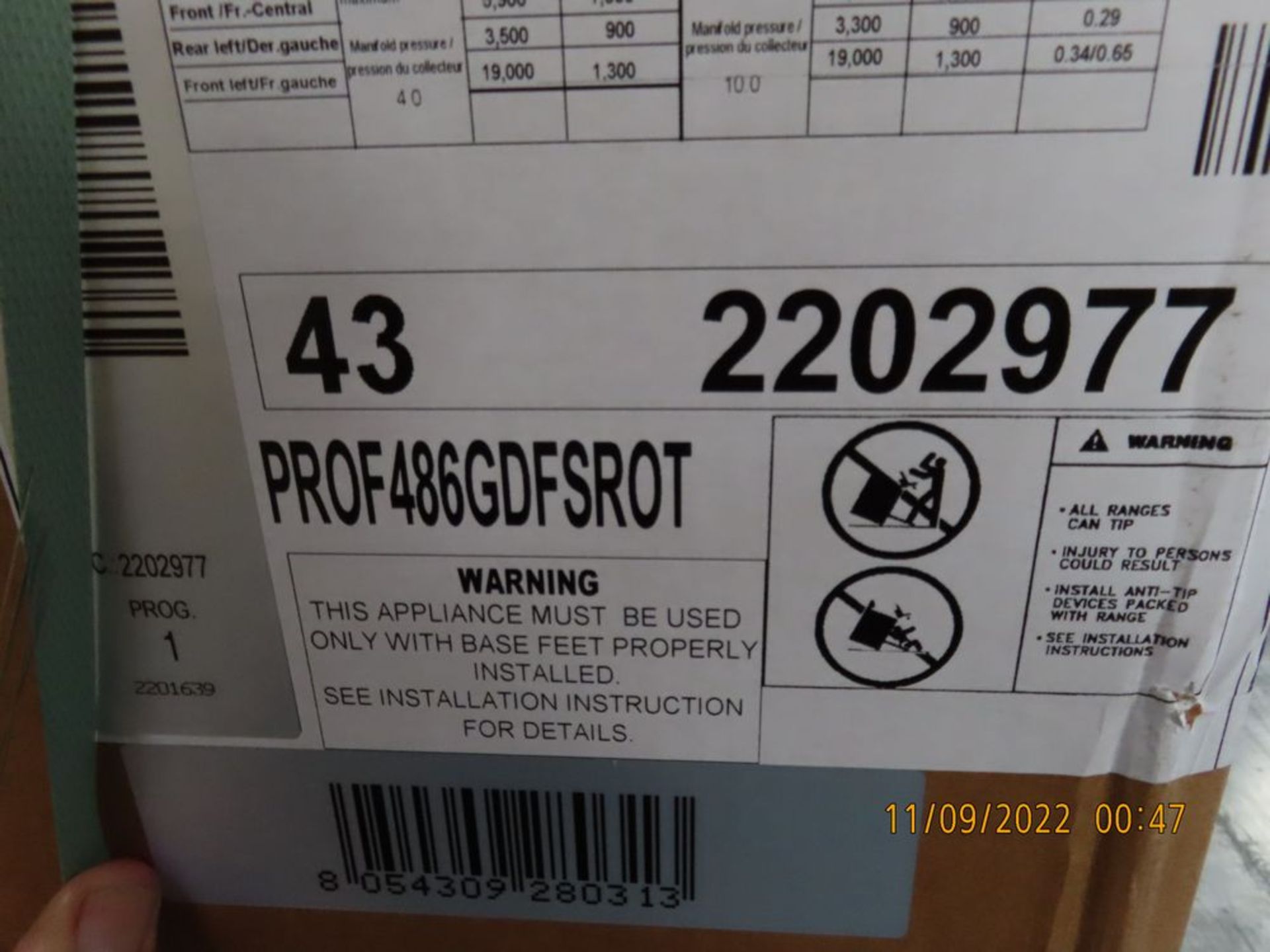 Bertazzoni mod. PROF486GDFSROT, BZ-48'' Prof Series Dual Fuel Range, 6-Burners, Double Oven, Red - Image 3 of 3