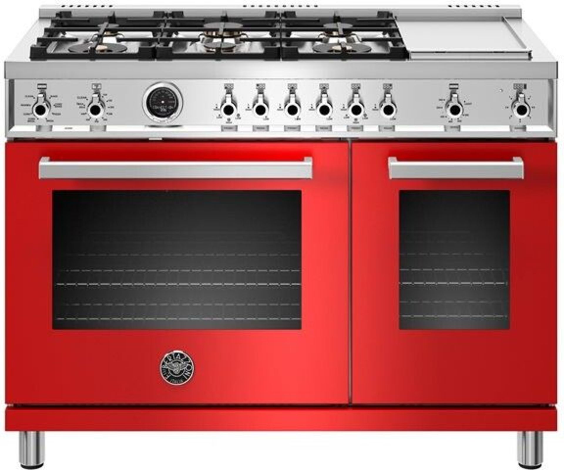 Bertazzoni mod. PROF486GDFSROT, BZ-48'' Prof Series Dual Fuel Range, 6-Burners, Double Oven, Red