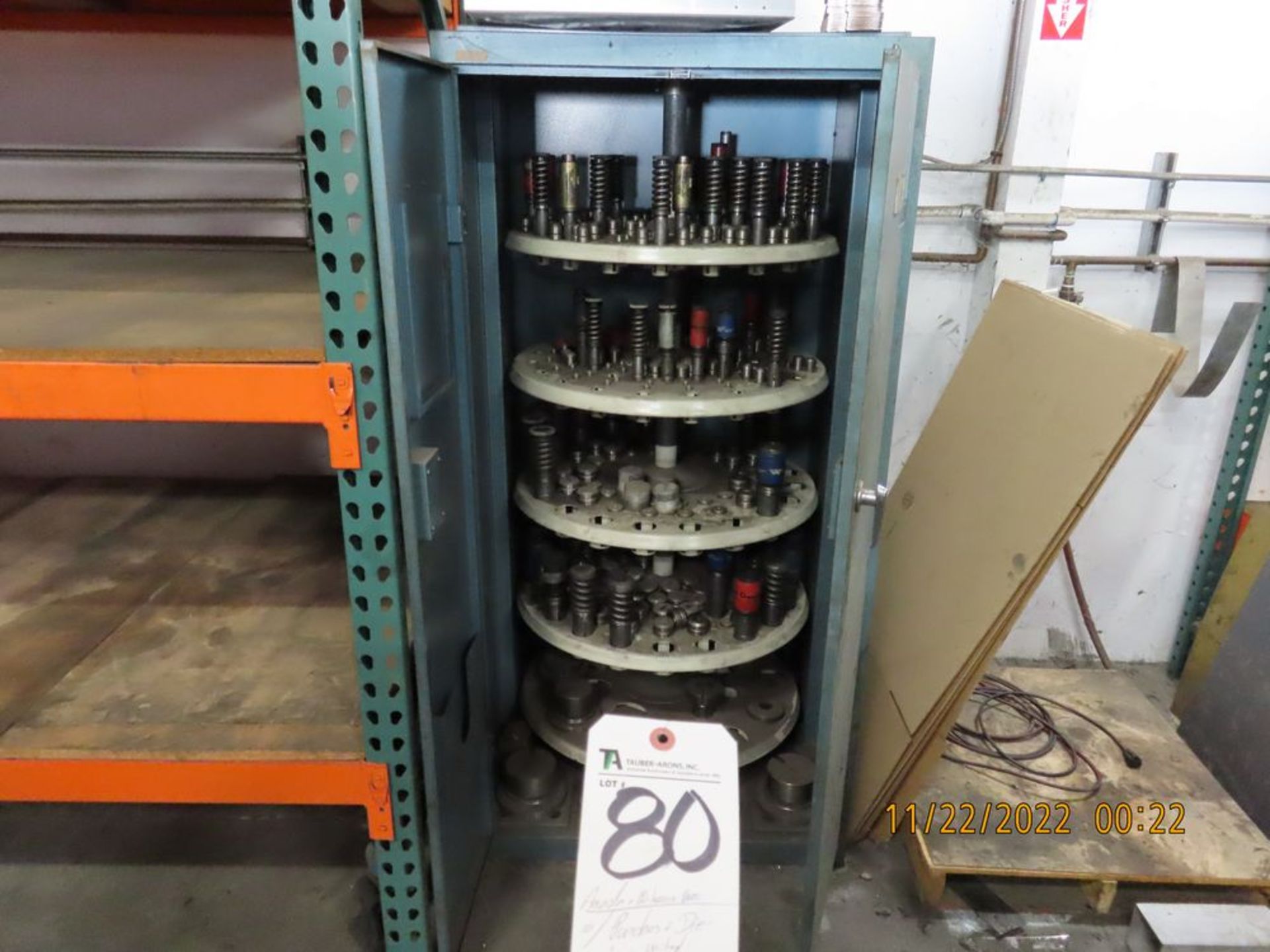 (Lot) Amada & Wilson Tool, Punches & Dies w United Roto Bin Cabinet