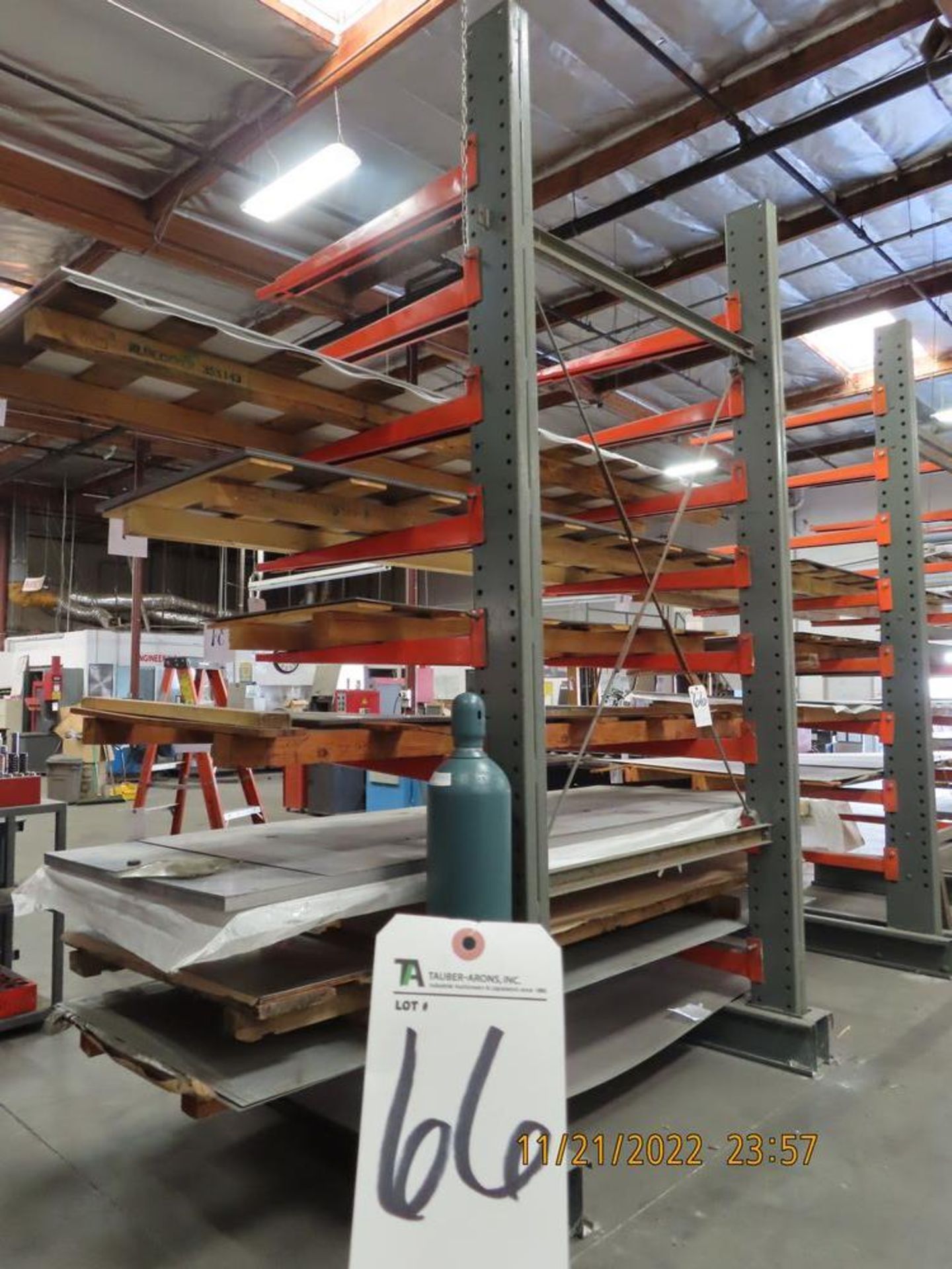 Single Side Cantilever Rack, 67''W x 144''T (16) 48'' Arms (No Tank, No Contents)