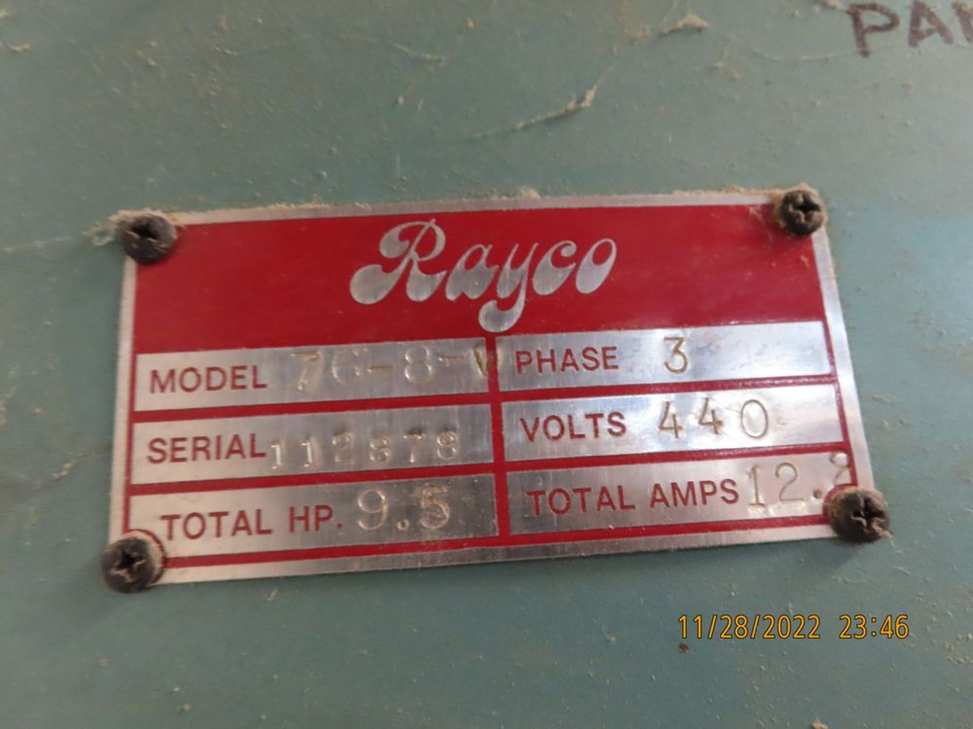 Rayco mod. 76-8-V, Panel Saw, Approx. 135'' 9 1/2hp (LOCATION: 2304 S. Baker Ave, Ontario, CA -- - Image 3 of 3