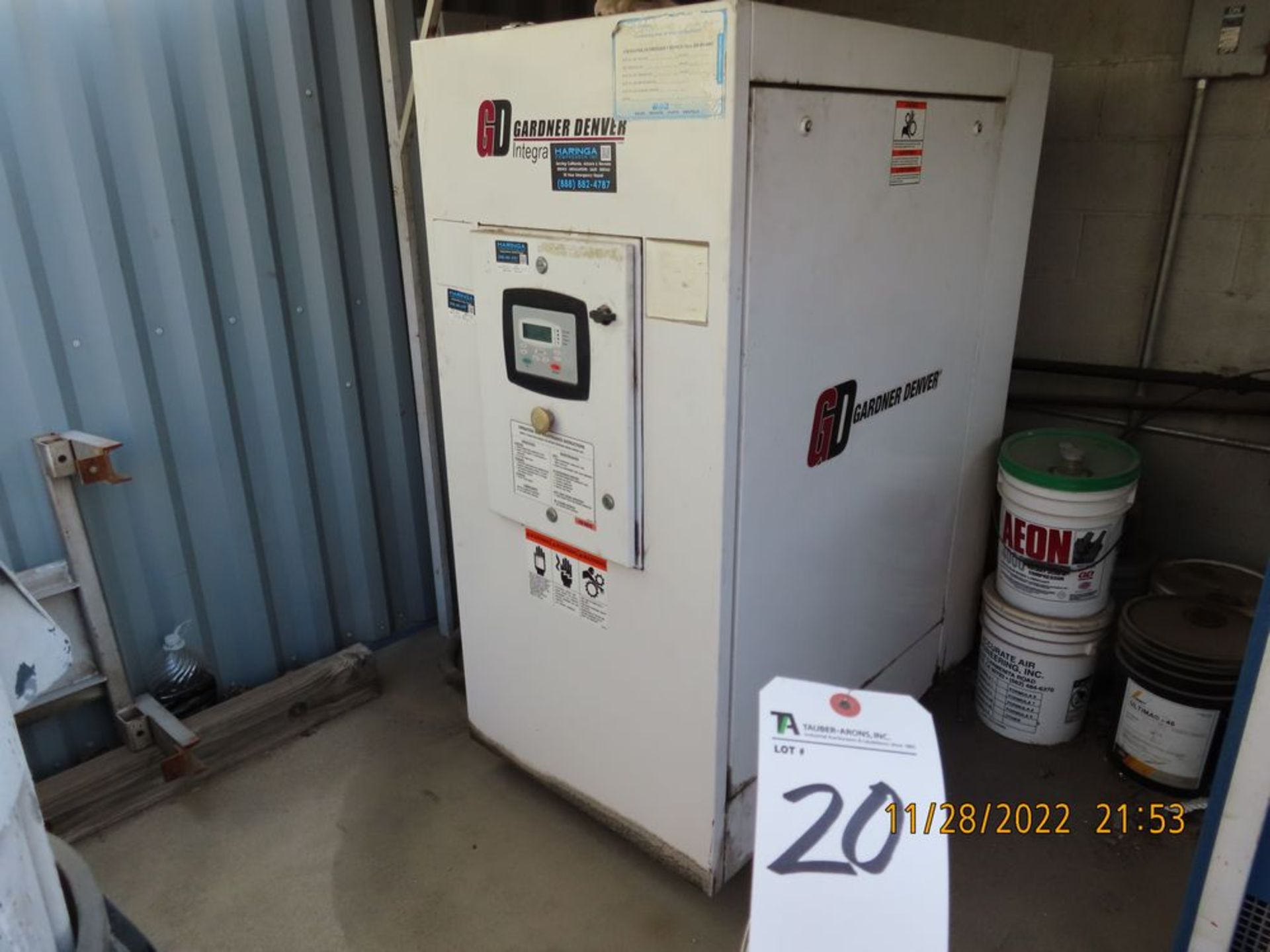 Garner Denver mod. EFC99J01, 25hp Rotary Screw Air Compressor. Hours: 34,017 (LOCATION: 11170