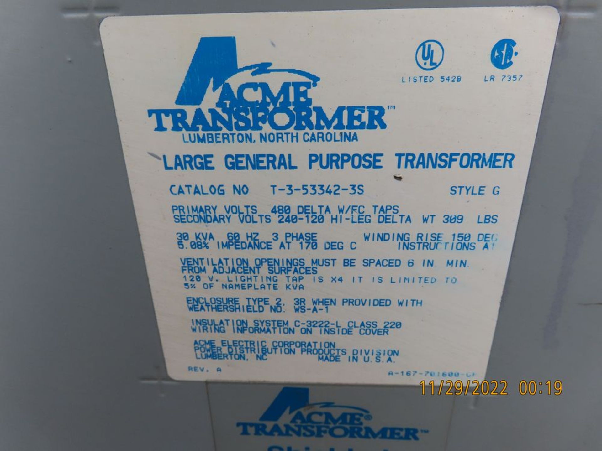 30 KVA Transformer (LOCATION: 2104 Cucamonga Ave, Ontario, CA -- CONTACT -- Javier Areval: 909-930- - Image 3 of 3