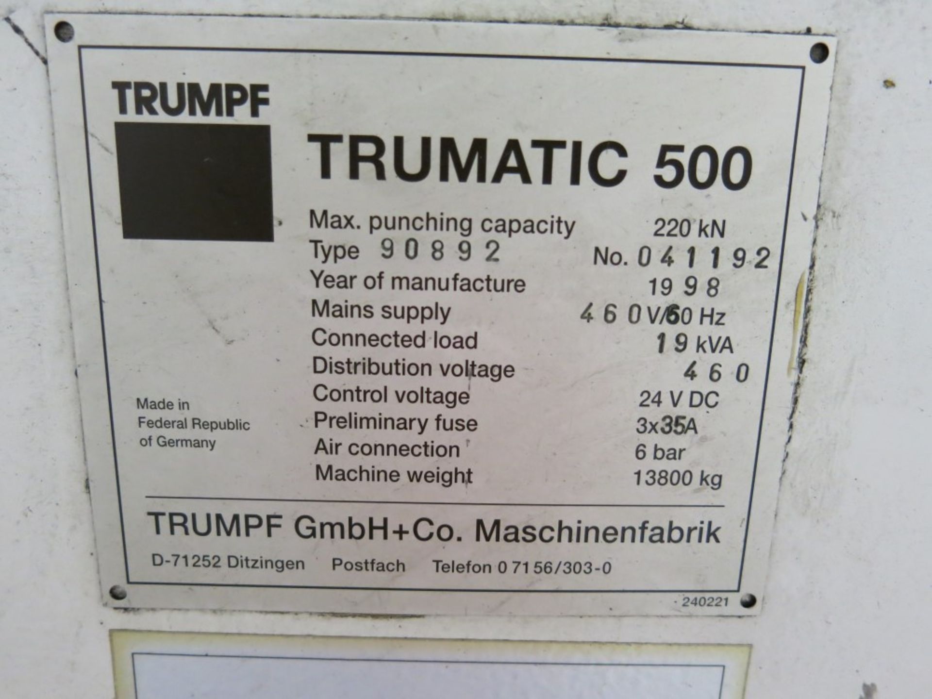1998 Trumpf Trumatic 500 CNC Punch Press w/ - Image 8 of 12