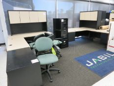 Lot (3) Office Desk Suites with Filing Cabinets