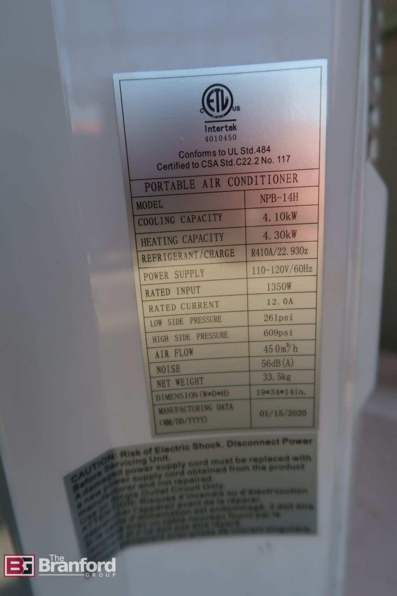 Barton Portable A/C Unit, Model NPB-14H - Image 2 of 2