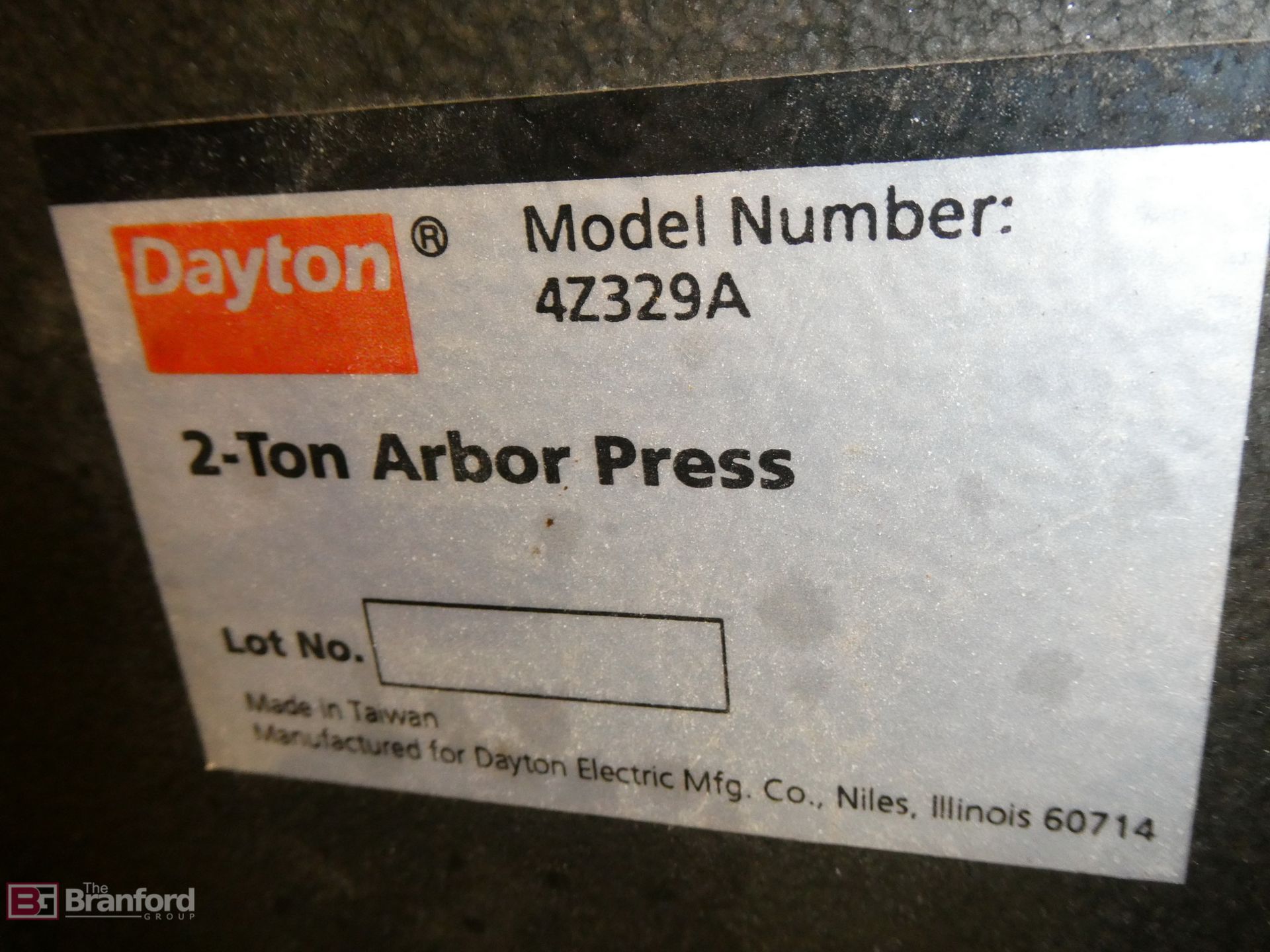 Dayton Model 4Z329A, 2-Ton Arbor Press - Image 3 of 3