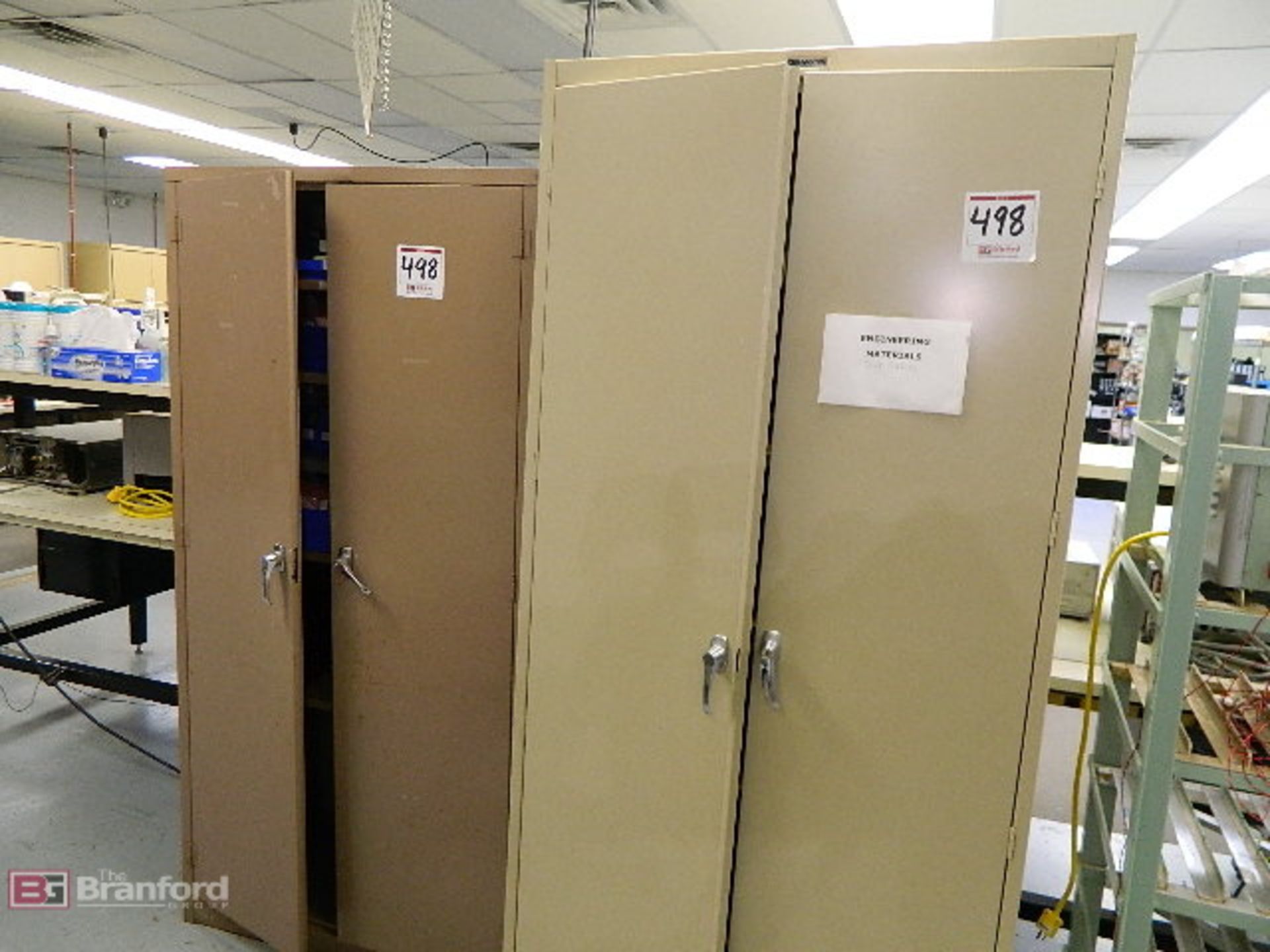 (2) 2-Door Cabinets w/ Electronic Test Fixtures & Elect. Parts