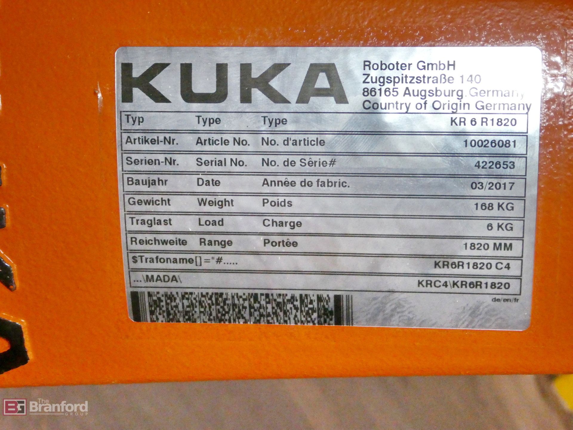 2017 Kuka Model KR6 R1820, Robot - Image 4 of 12