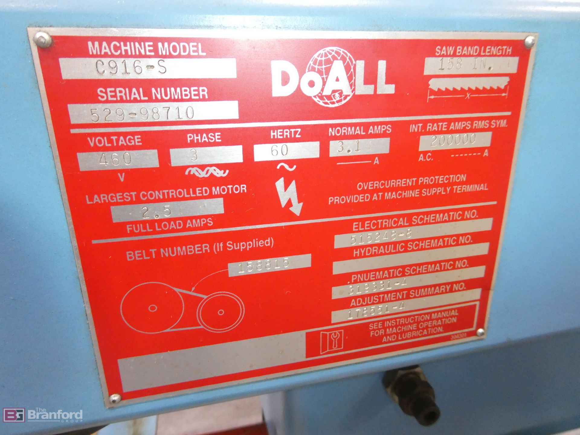 DoAll Model C916-S, Horizontal Metal-Cutting Band Saw - Image 9 of 10