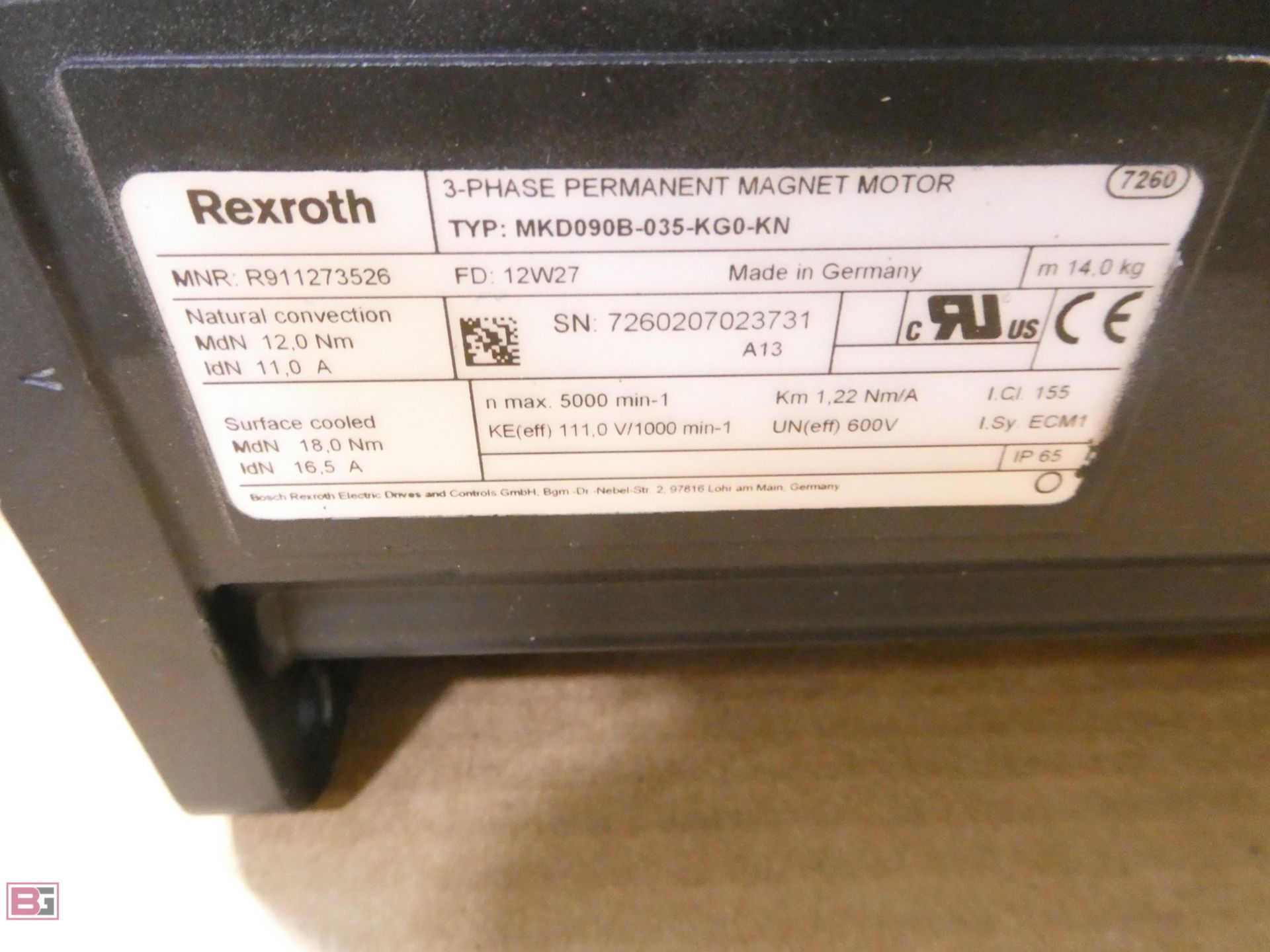 Rexroth Type MKD090B035KG0KN , Permanent Magnet 3-Phase PM-Motor - Image 3 of 3