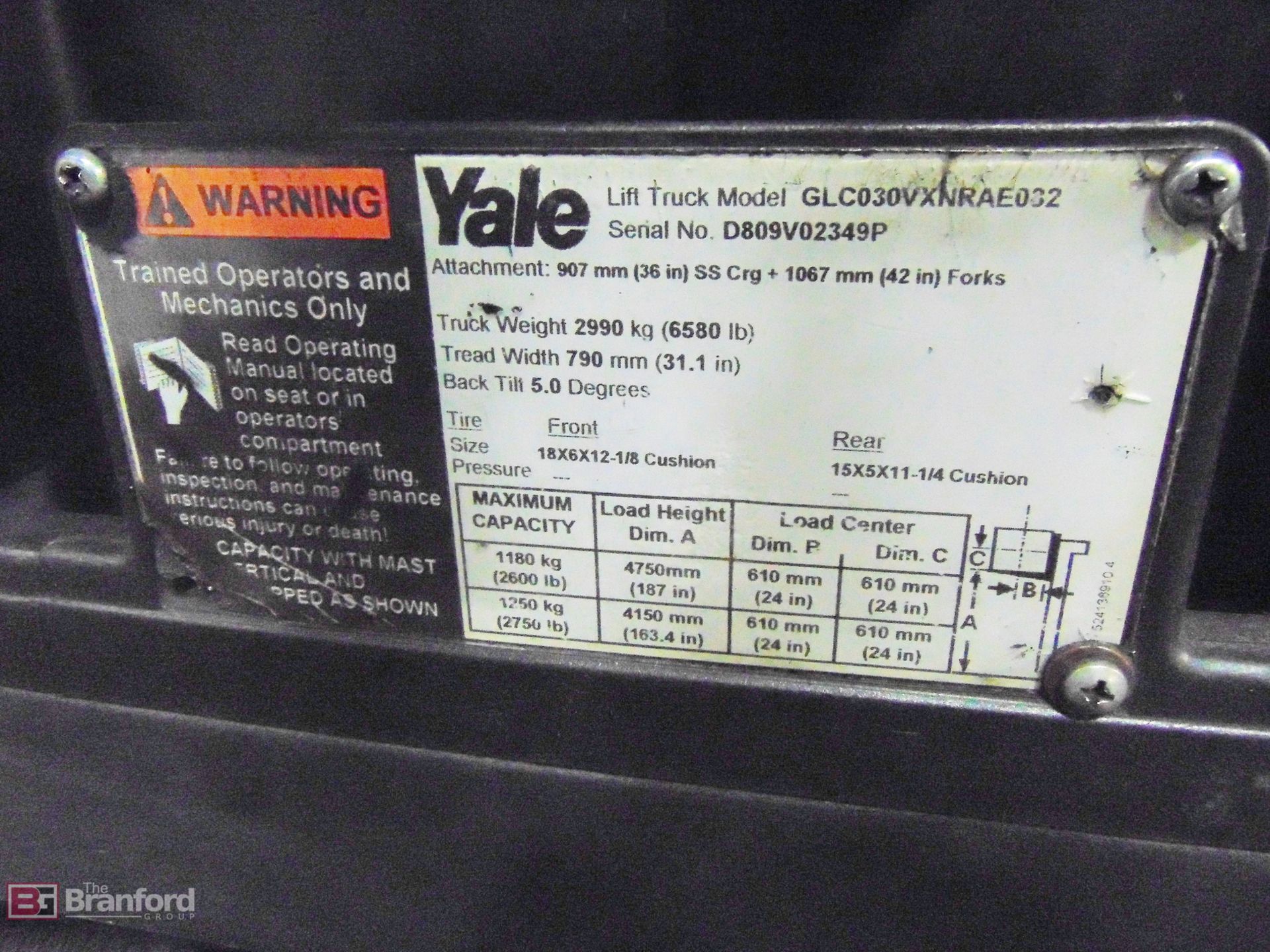 Yale model GLC030VXNRAE032 approx., 3000-lb cap. LP forklift - Image 6 of 9