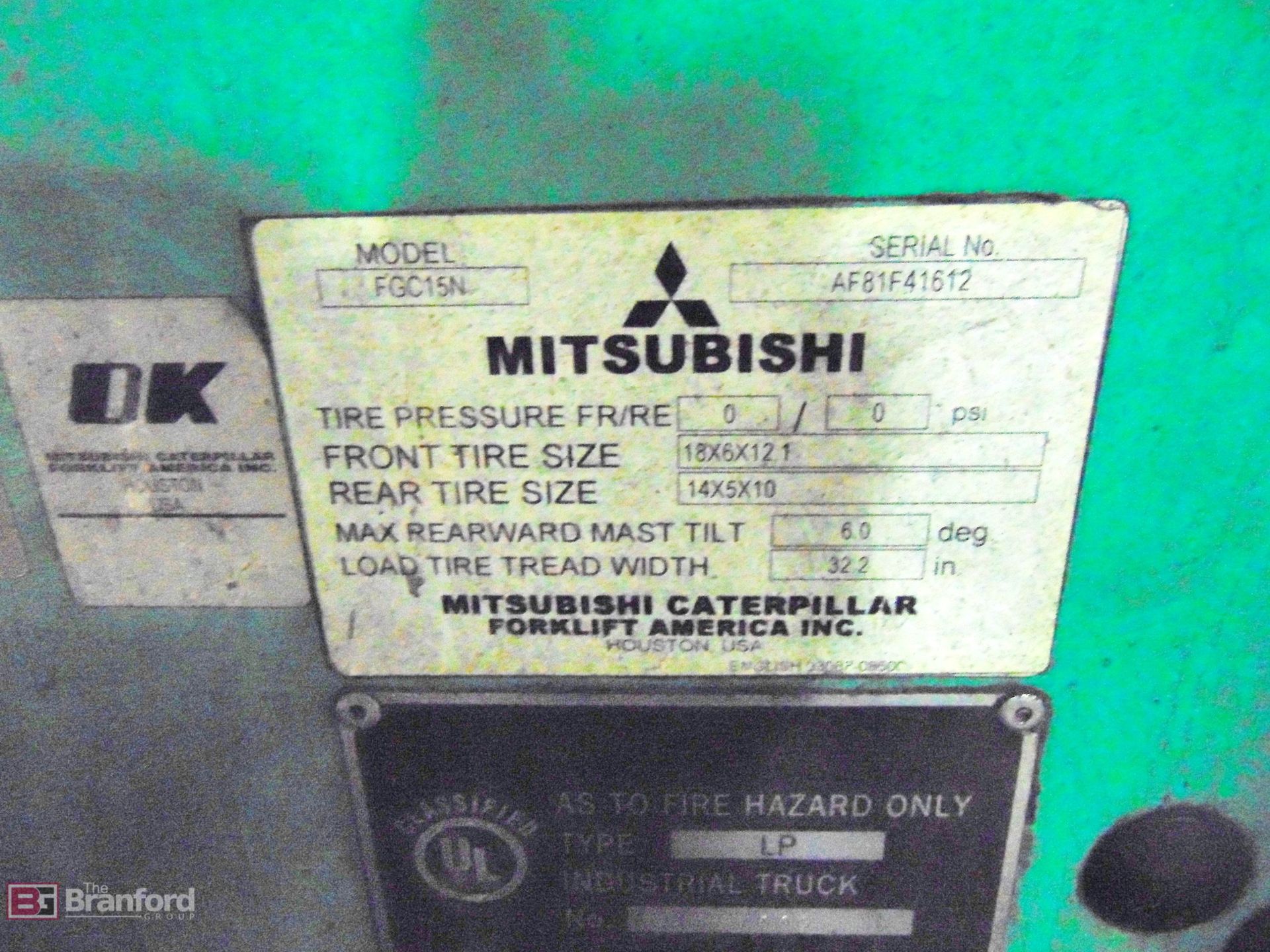 Mitsubishi model FGC15N 5000-lb cap. LP forklift - Image 5 of 9