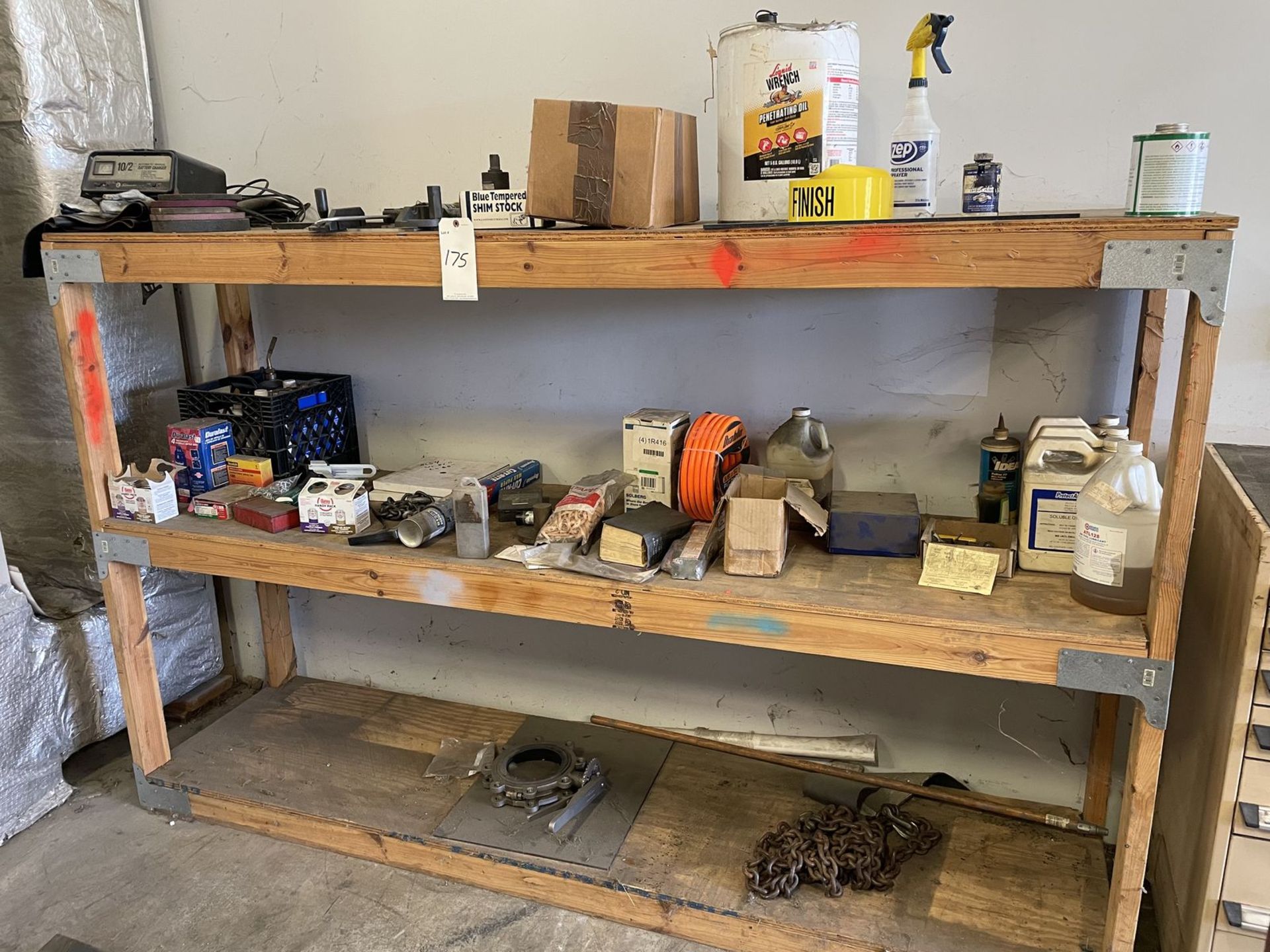 2' x 8' 3 Level Shelf with miscellaneous items