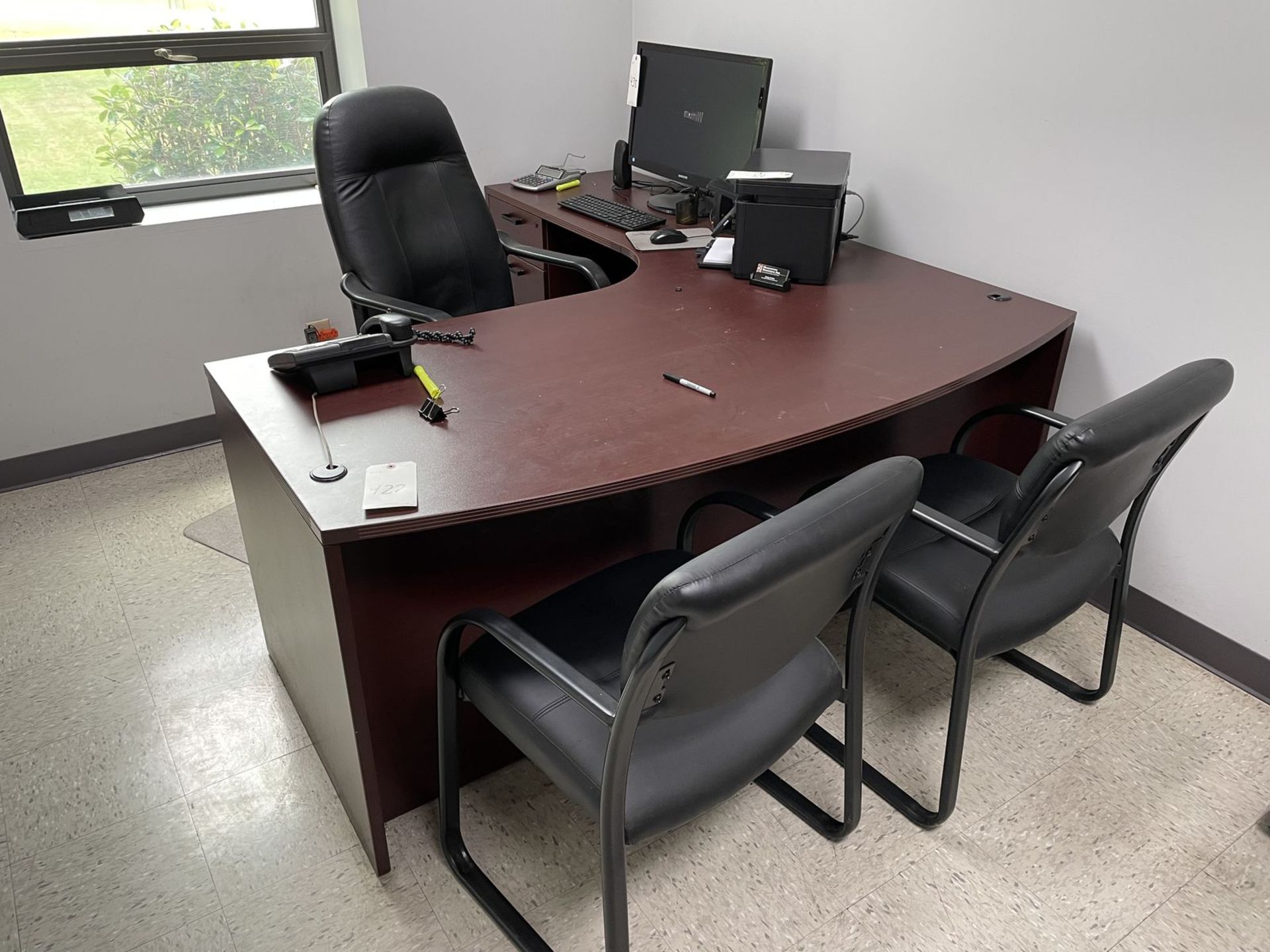 L Shaped Computer Desk with Three Chairs