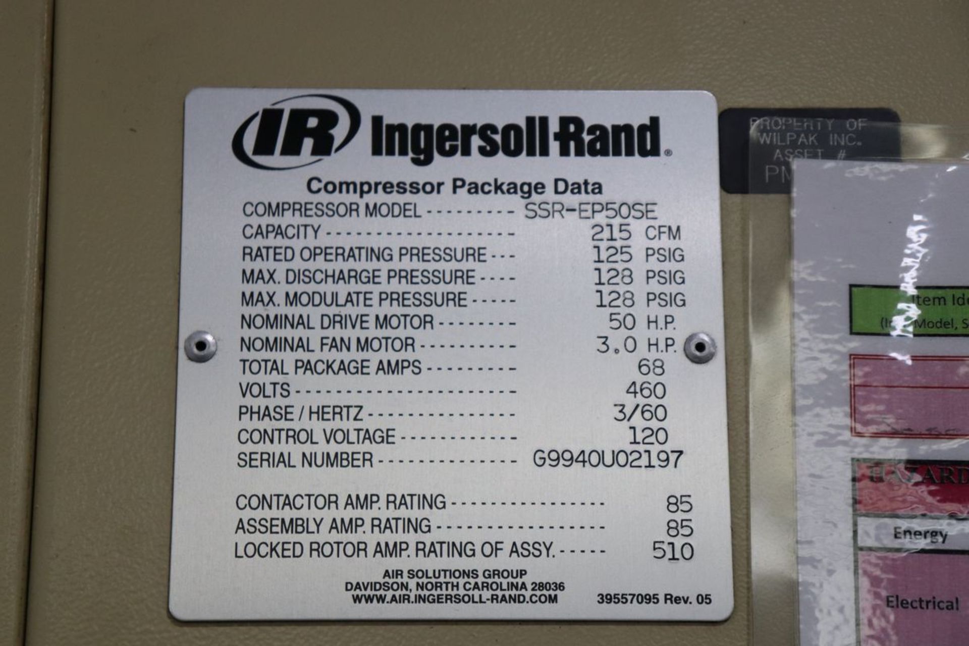 Ingersoll Rand SSR-EP50SE 50HP Rotary Screw Air Compressor - Image 8 of 12
