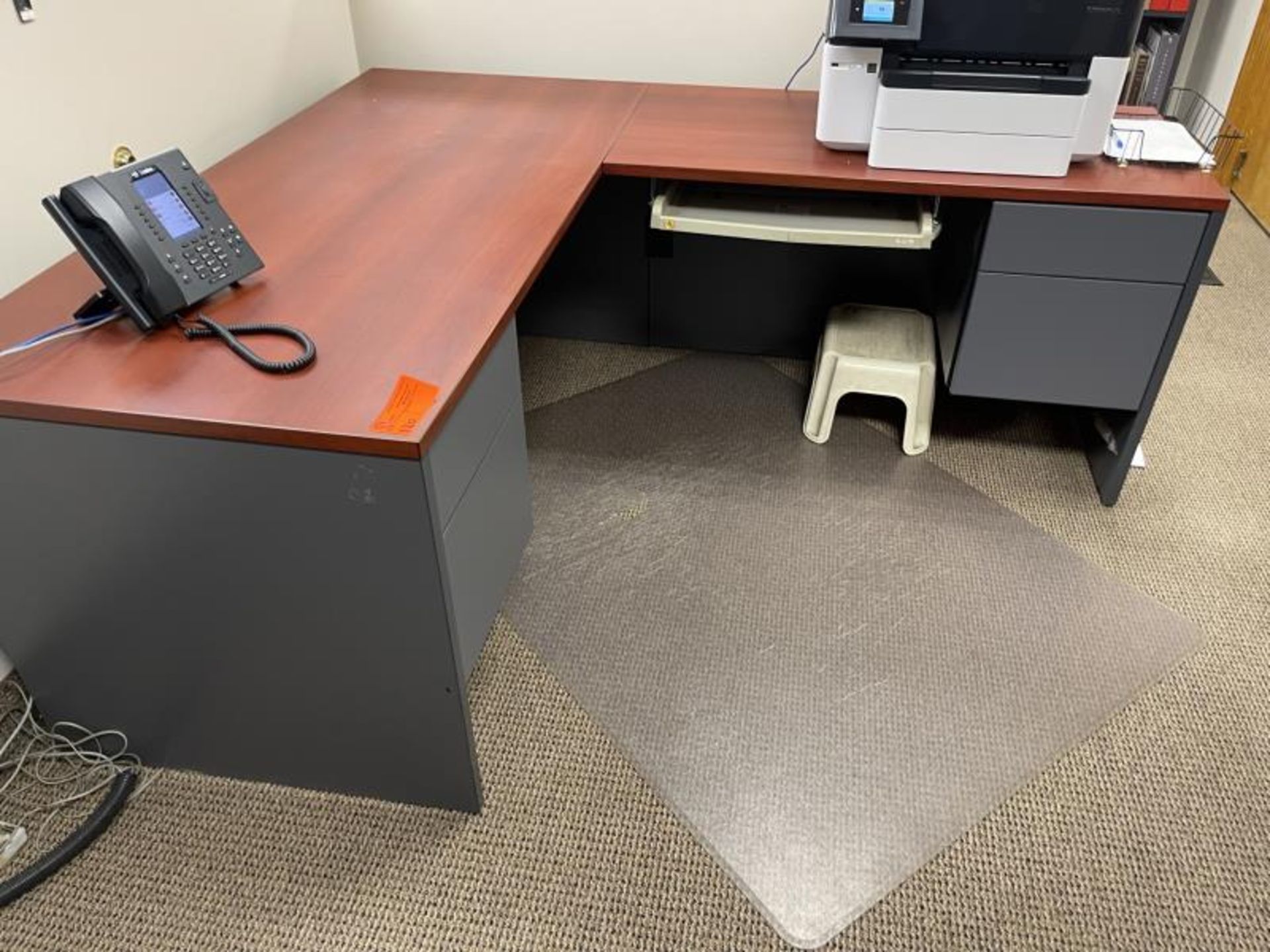 Desk with Drawers & "L" Shaped, Credenza with (4) Drawers