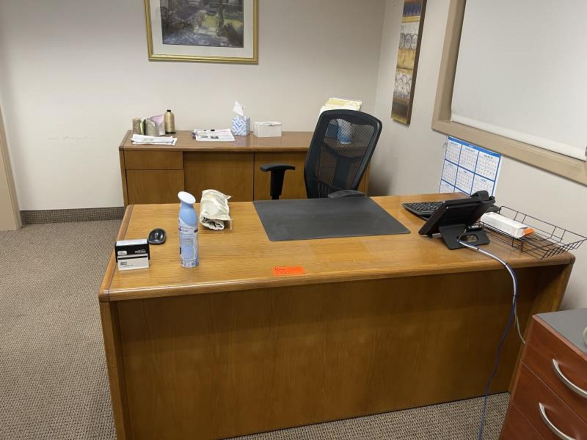 Wooden Desk, Credenza, Office Chair Mesh by Richards