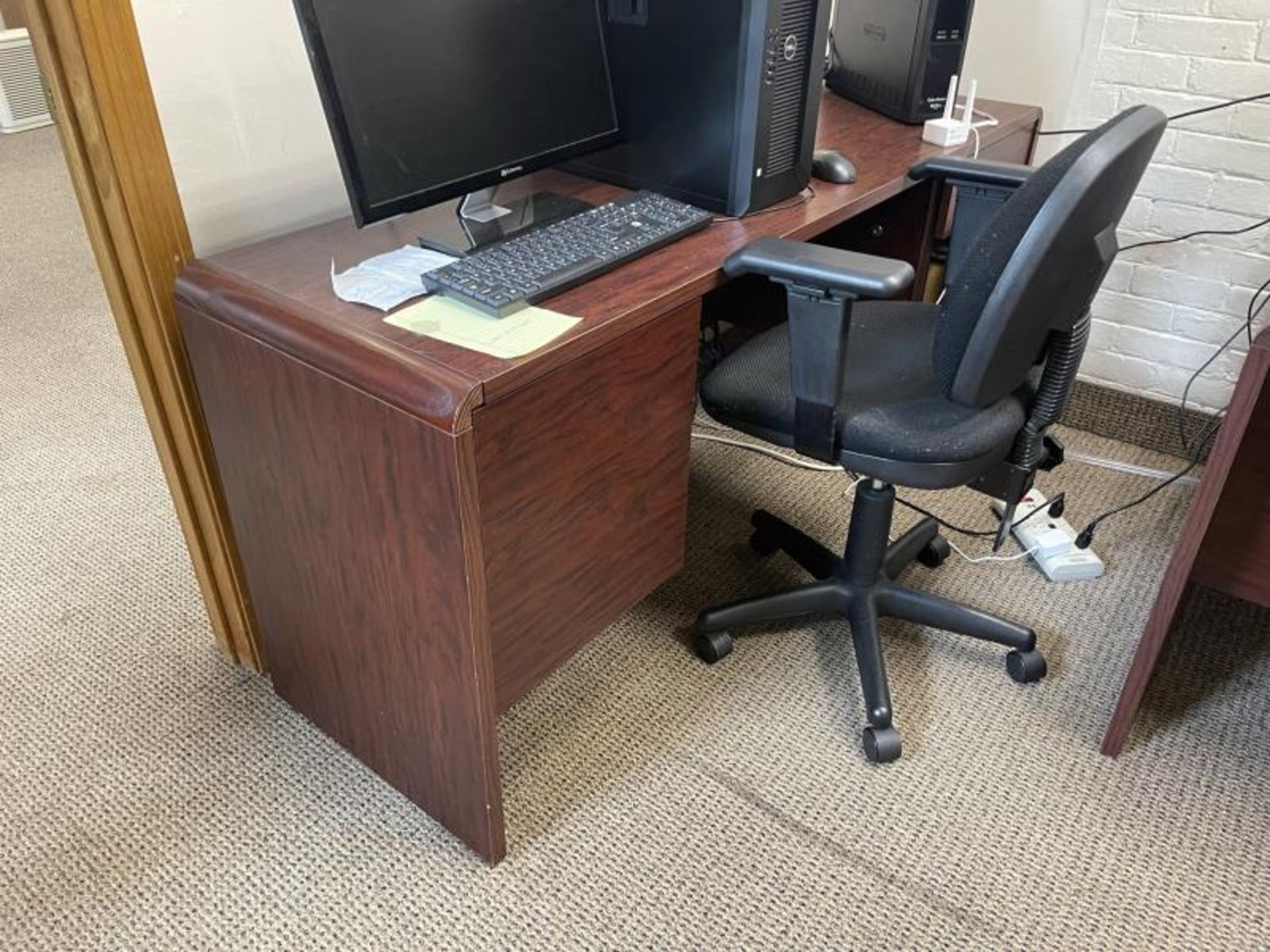 Lot of (2) Desks Wood Laminate, (1) Small Wood Cabinet, (1) Office Chair - Image 3 of 3