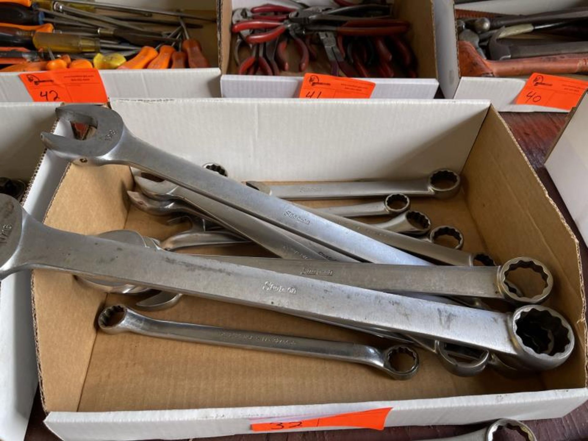 Large Box Lot: Snap-On Wrench, (1) 1 5/8 Wrench New Britian, (1) 1 1/16 Gendore