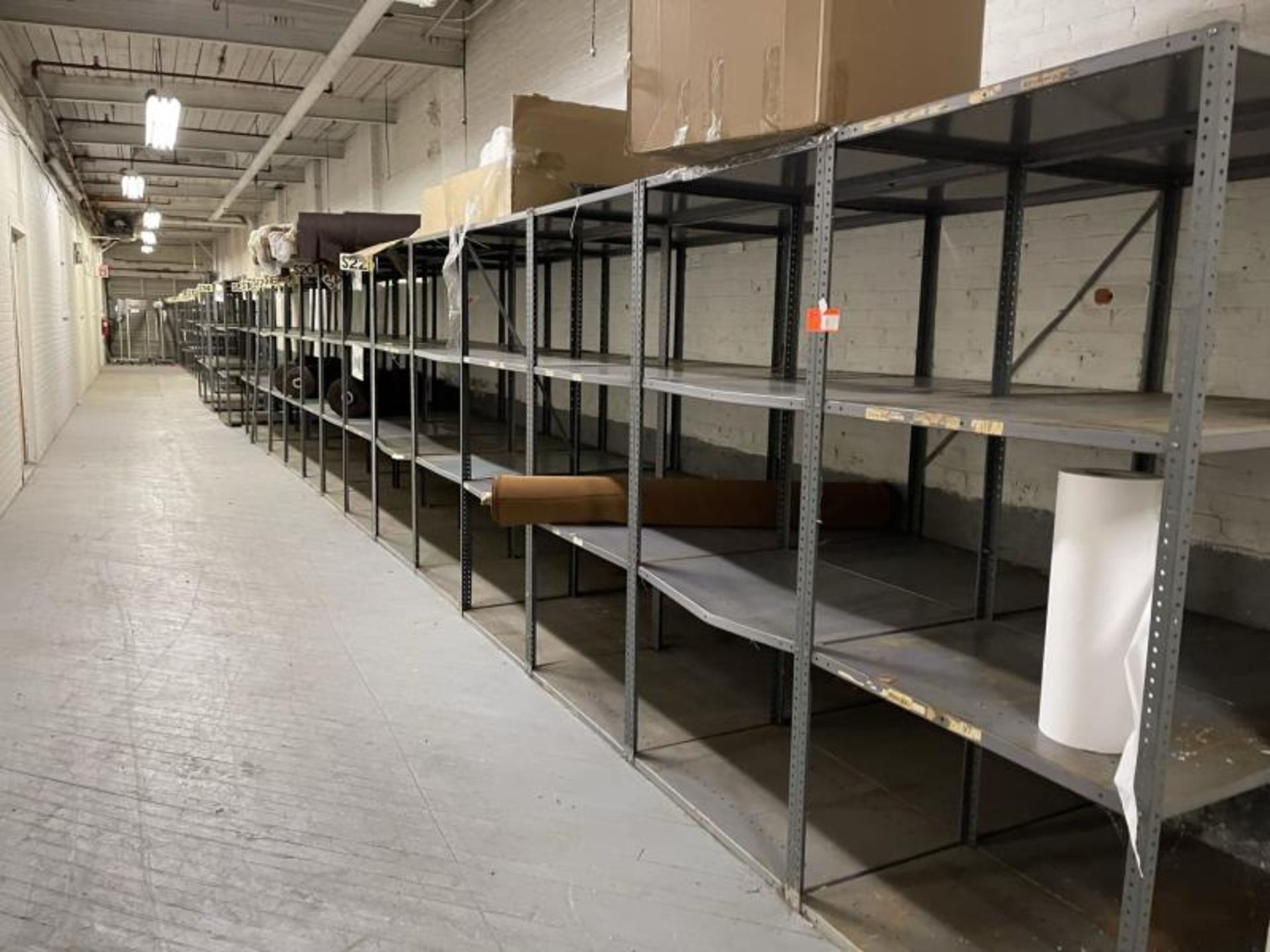 Lot of (28) Sections of Shelving each with Four Shelves, 3'x4', 75"Tall Shelves, 3'x4', 75"Tall